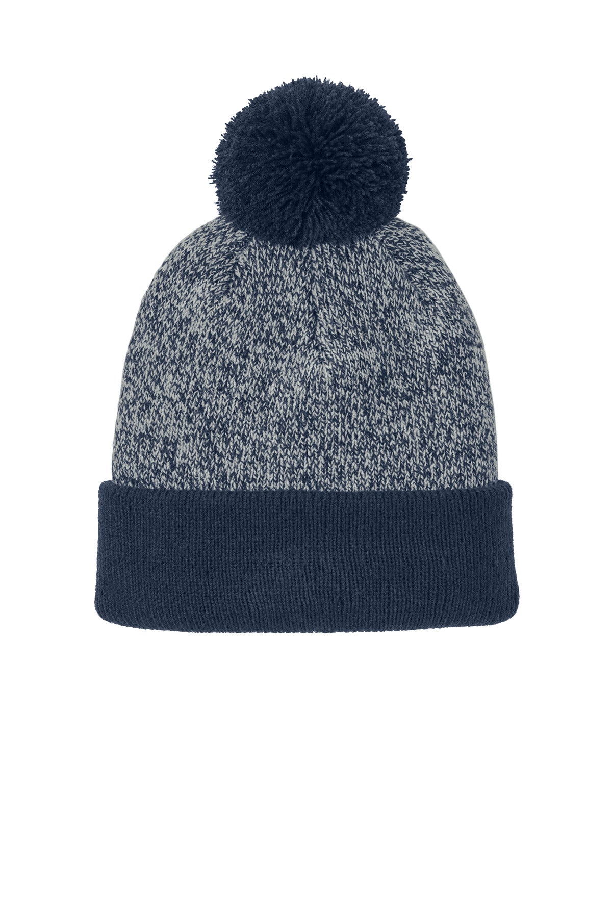 Sport-Tek Halftime Heather Pom Beanie STC68 in True Navy/ Silver