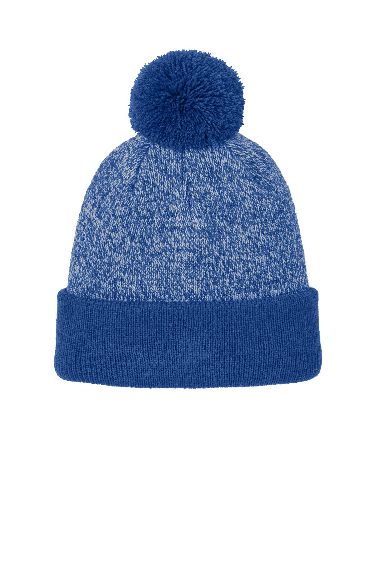 Sport-Tek Halftime Heather Pom Beanie STC68 in True Royal/ Silver