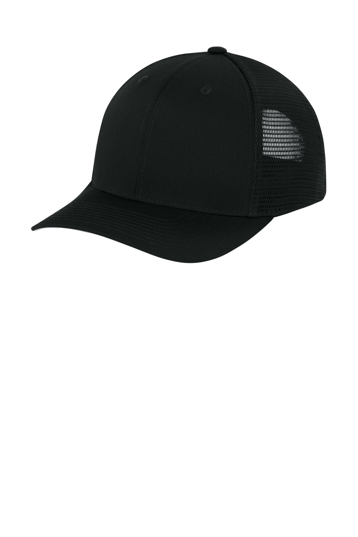 Sport-Tek Stretch-Tek Snapback Trucker Cap STC74 in Black/ Black
