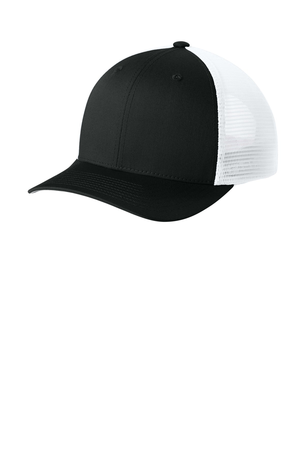 Sport-Tek Stretch-Tek Snapback Trucker Cap STC74 in Black/ White