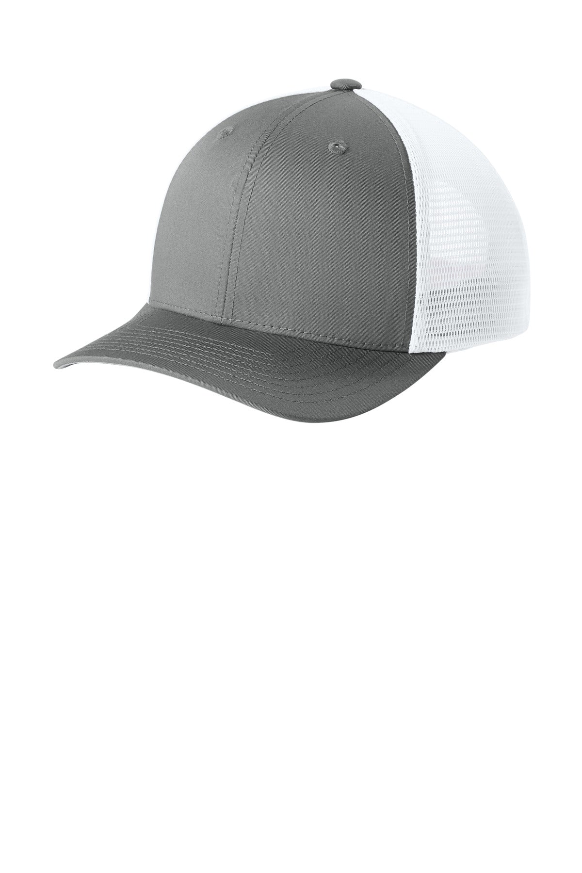 Sport-Tek Stretch-Tek Snapback Trucker Cap STC74 in Grey Concrete/ White