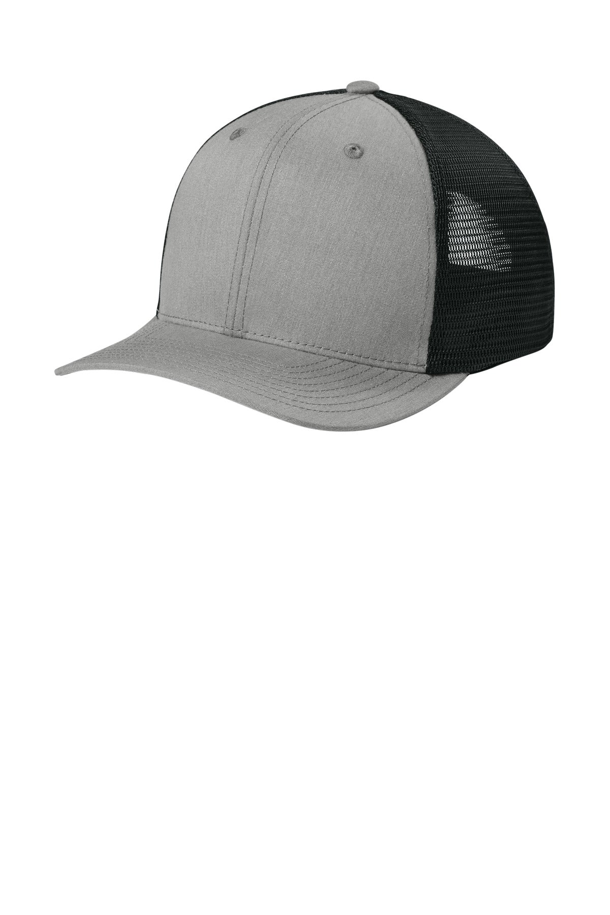 Sport-Tek Stretch-Tek Snapback Trucker Cap STC74 in Heather Grey/ Black