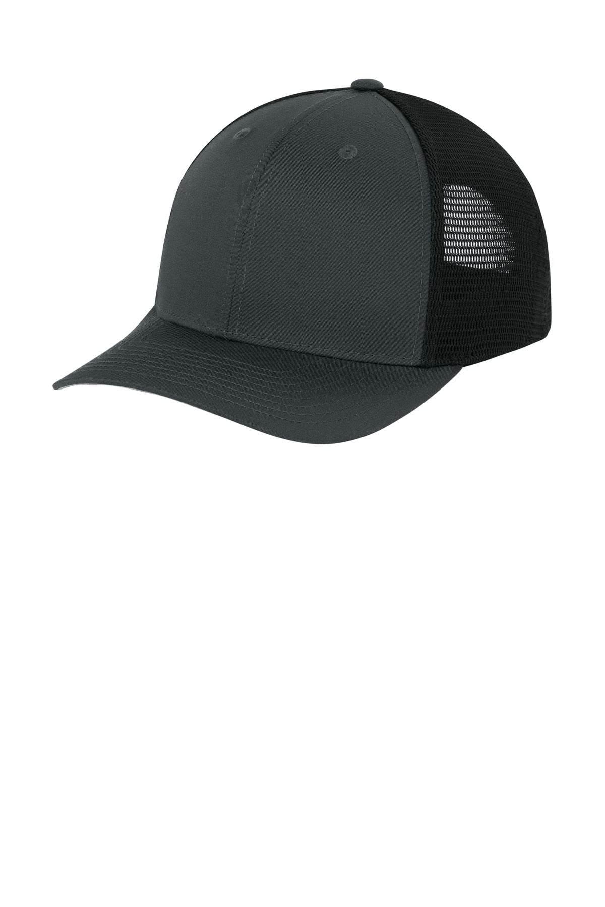 Sport-Tek Stretch-Tek Snapback Trucker Cap STC74 in Iron Grey/ Black