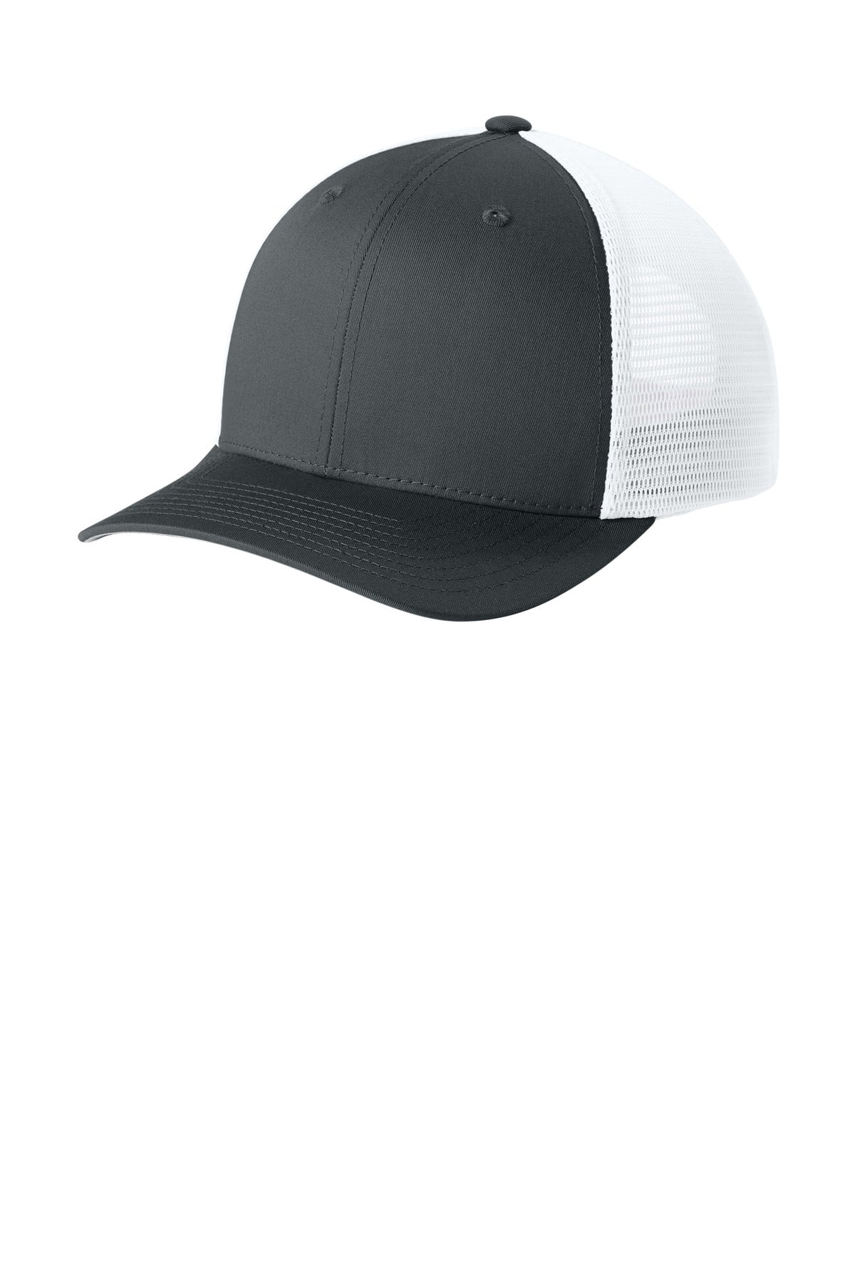 Sport-Tek Stretch-Tek Snapback Trucker Cap STC74 in Iron Grey/ White