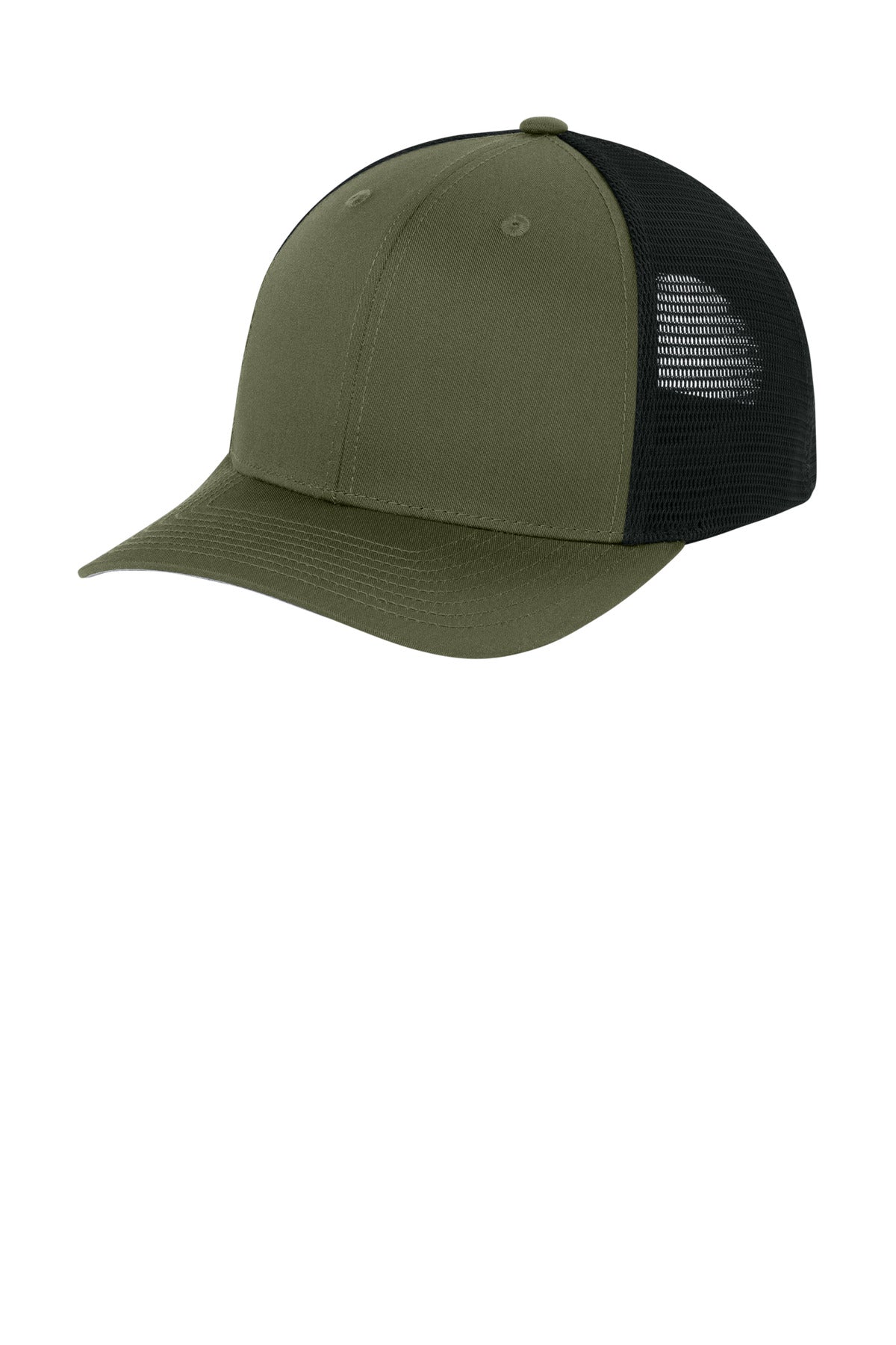 Sport-Tek Stretch-Tek Snapback Trucker Cap STC74 in Olive Drab Green/ Black