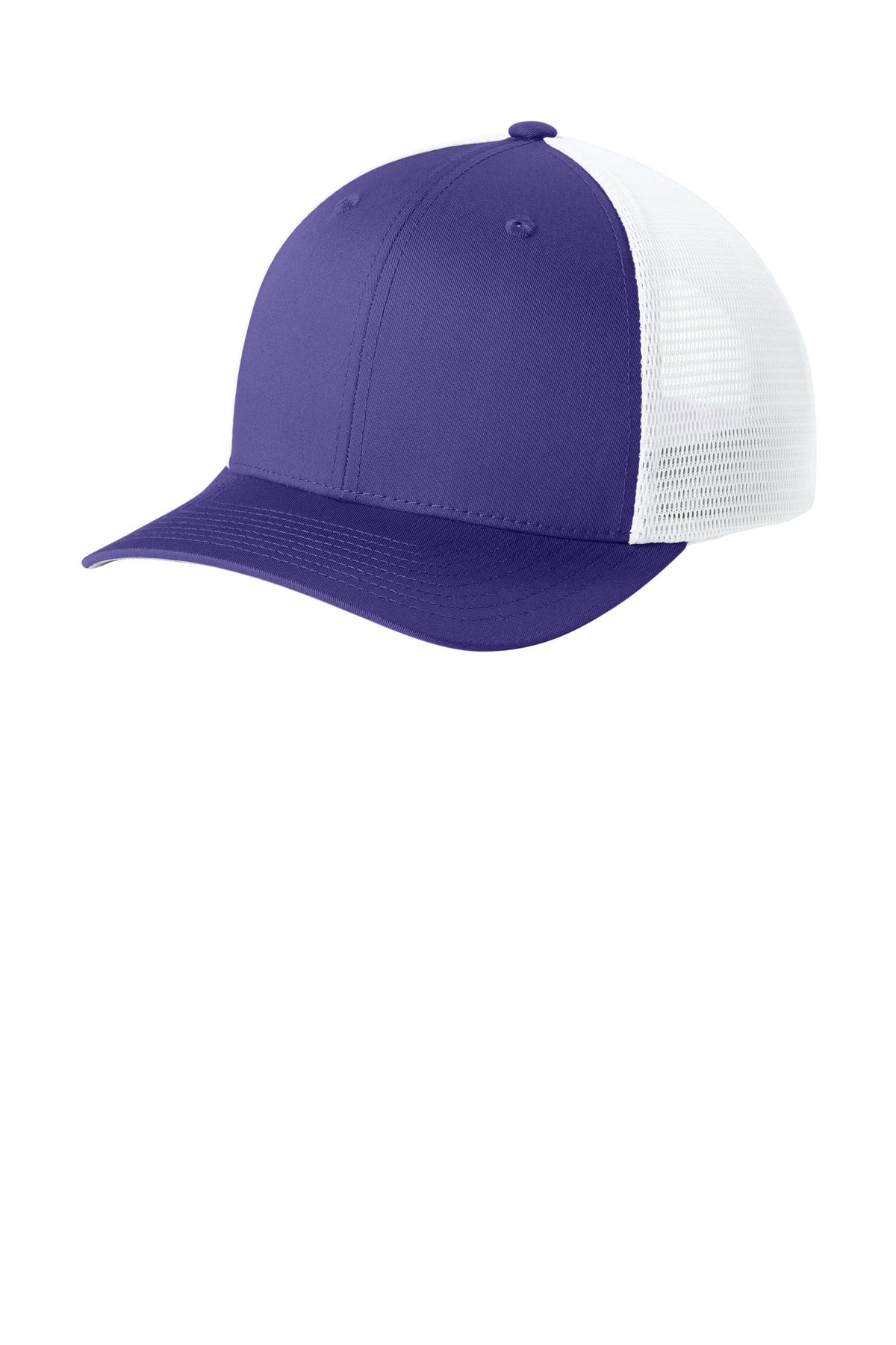 Sport-Tek Stretch-Tek Snapback Trucker Cap STC74 in Purple/ White