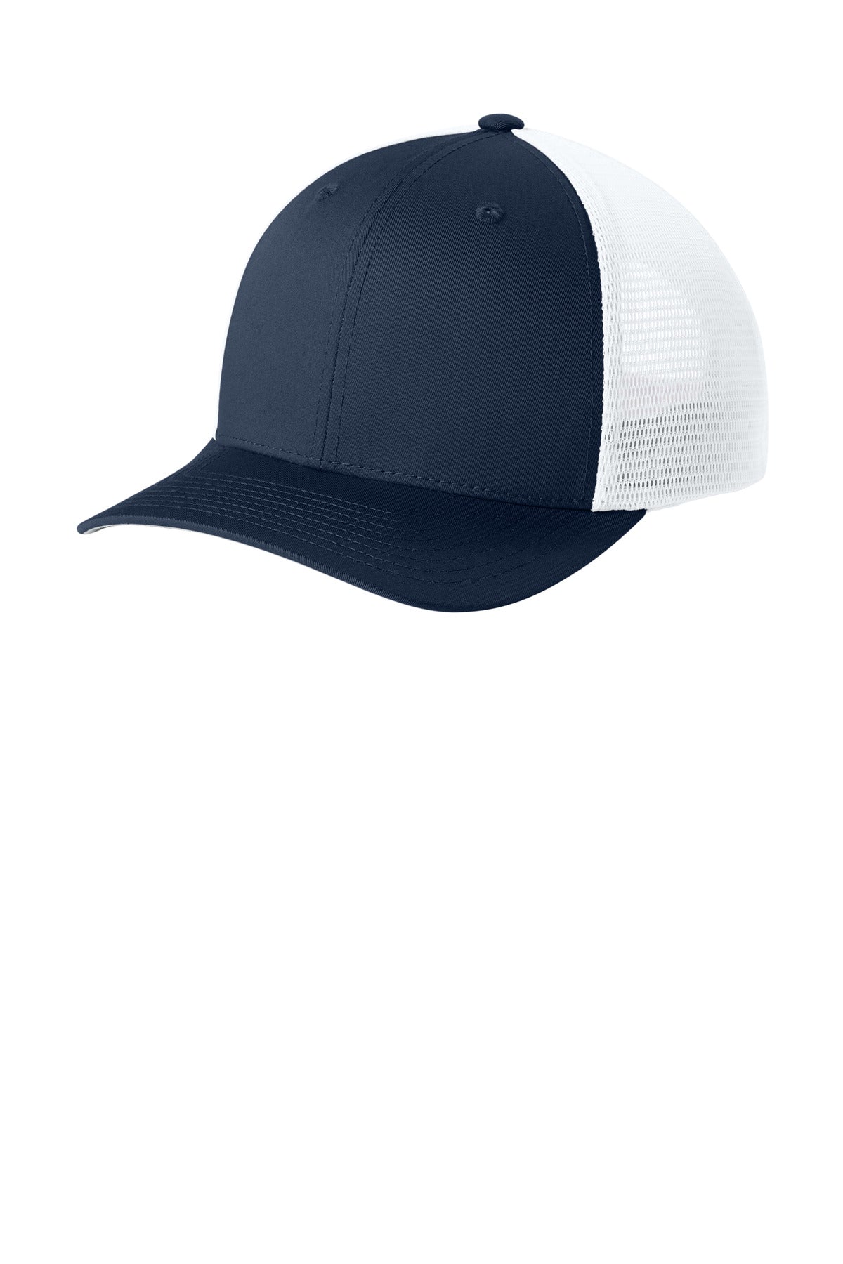 Sport-Tek Stretch-Tek Snapback Trucker Cap STC74 in True Navy/ White