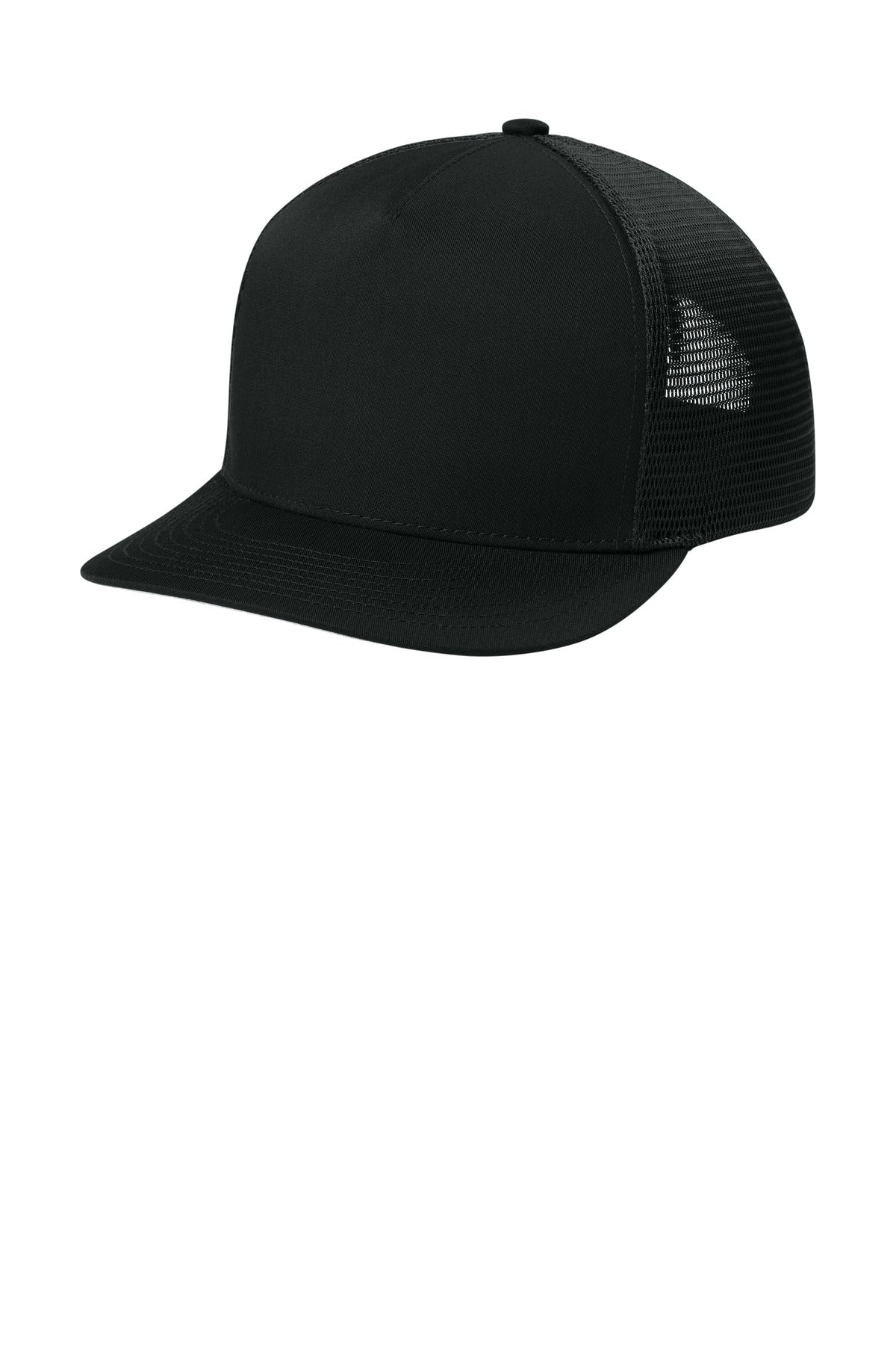 Sport-Tek Stretch-Tek 5-Panel Trucker Cap STC75 in Black/ Black