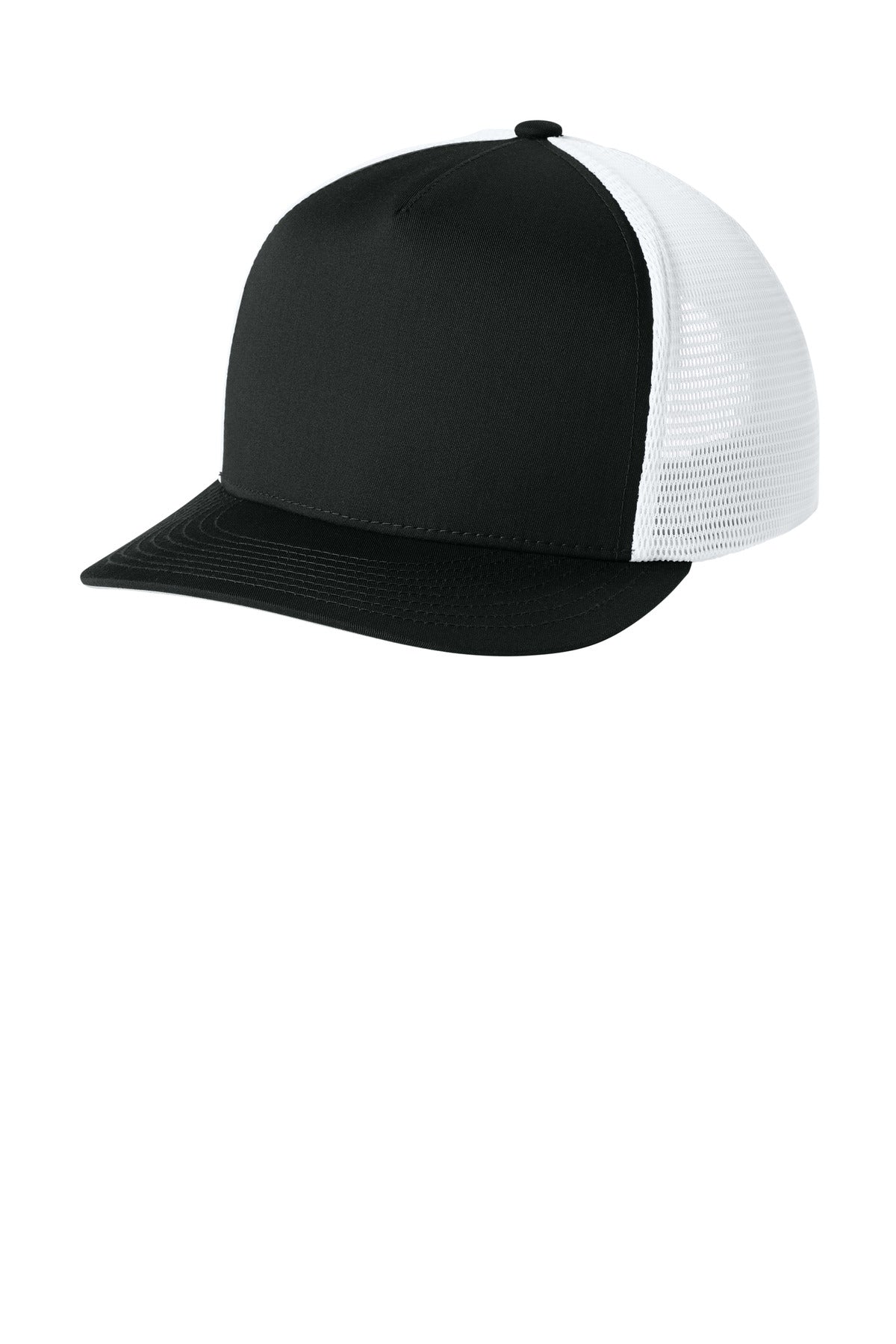 Sport-Tek Stretch-Tek 5-Panel Trucker Cap STC75 in Black/ White