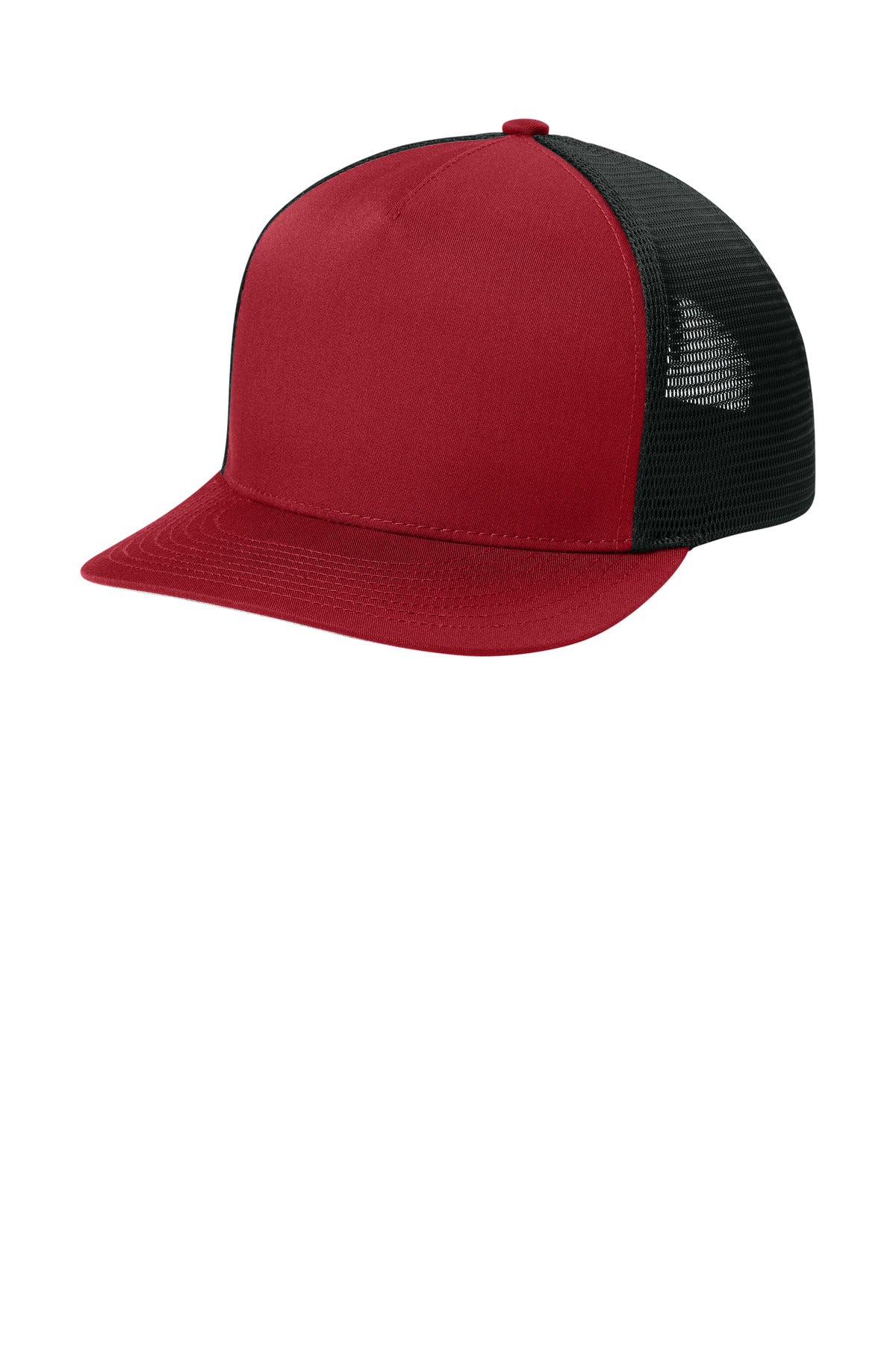 Sport-Tek Stretch-Tek 5-Panel Trucker Cap STC75 in Deep Red/ Black