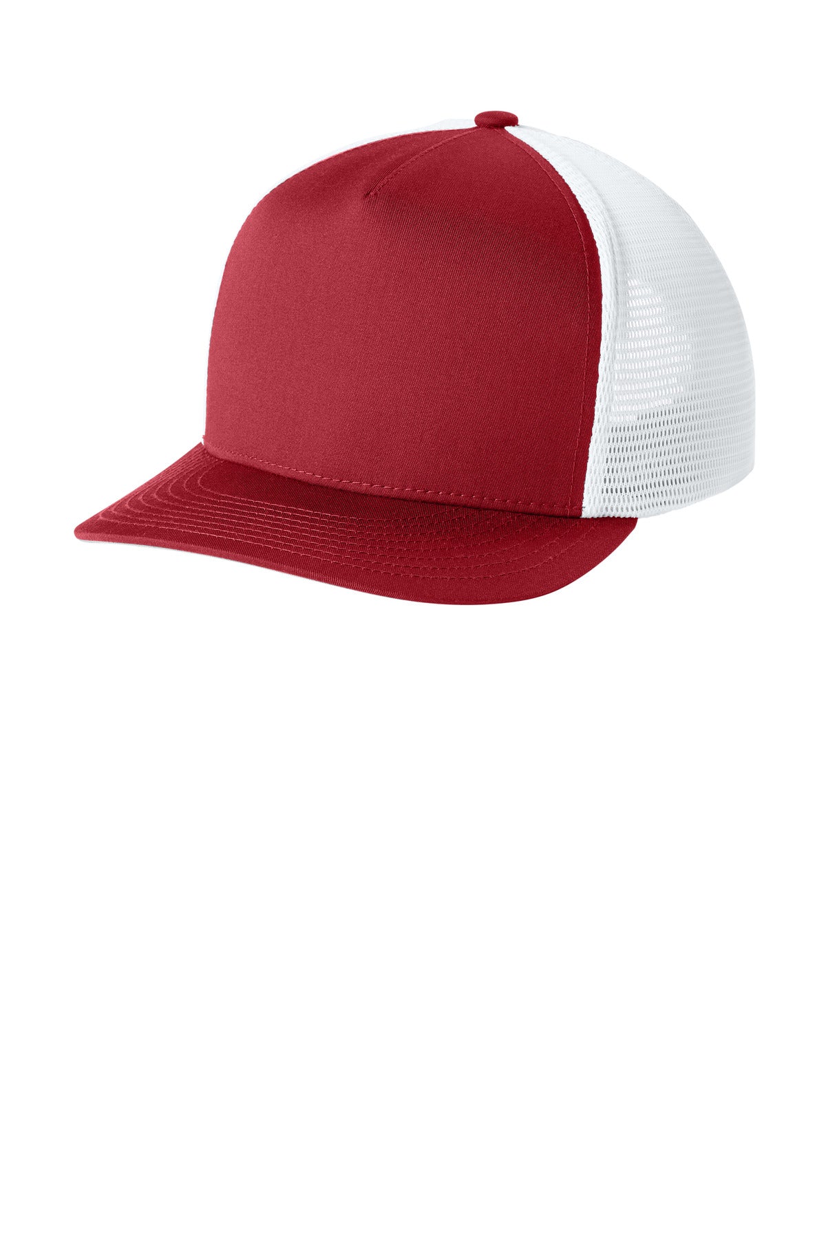 Sport-Tek Stretch-Tek 5-Panel Trucker Cap STC75 in Deep Red/ White