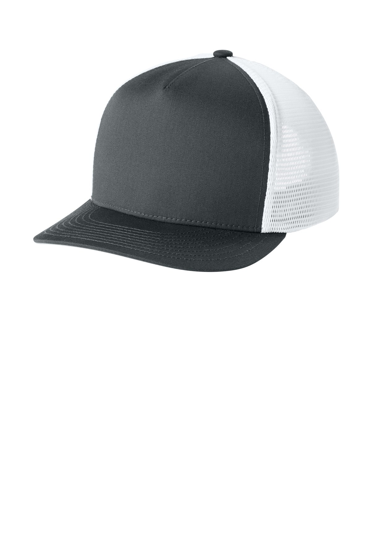 Sport-Tek Stretch-Tek 5-Panel Trucker Cap STC75 in Iron Grey/ White