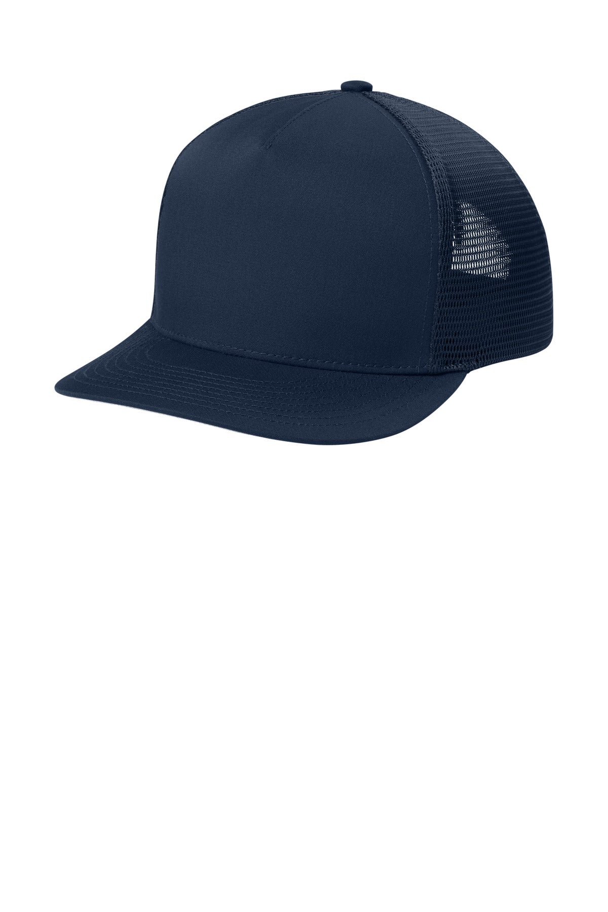 Sport-Tek Stretch-Tek 5-Panel Trucker Cap STC75 in True Navy/ True Navy