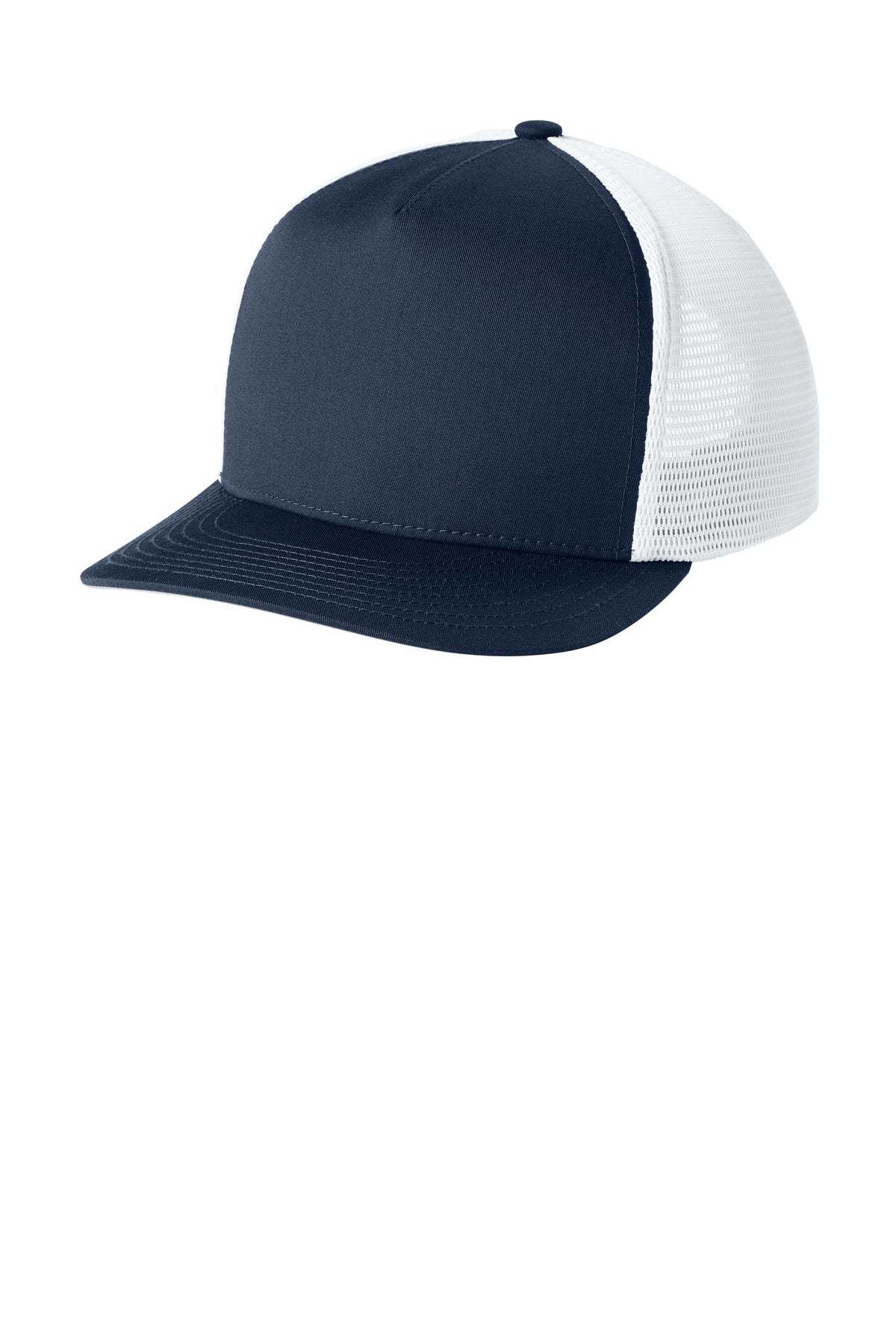 Sport-Tek Stretch-Tek 5-Panel Trucker Cap STC75 in True Navy/ White