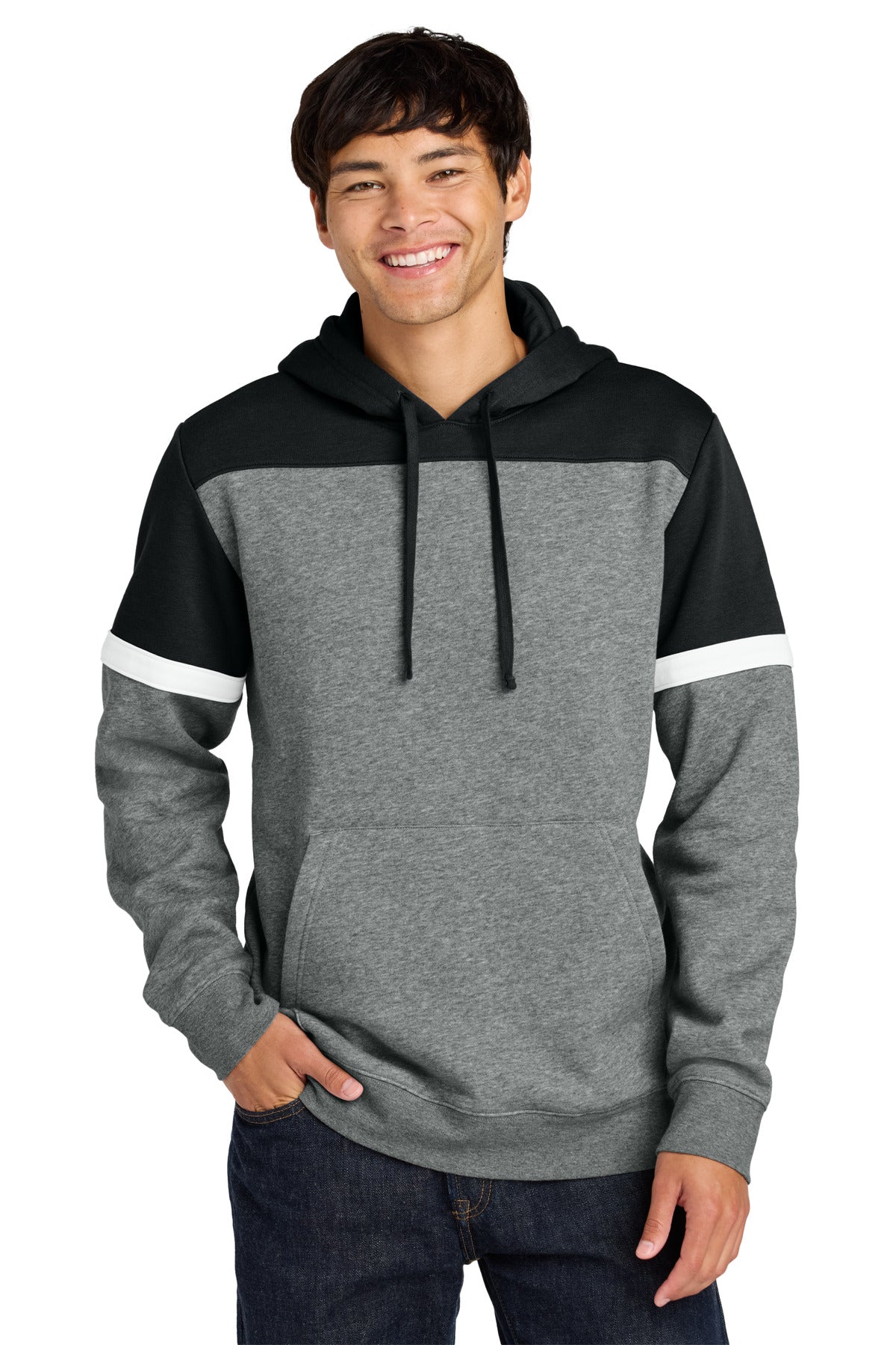 Sport-Tek Drive Fleece Colorblock Hoodie STF205 in Black/ Vintage Heather