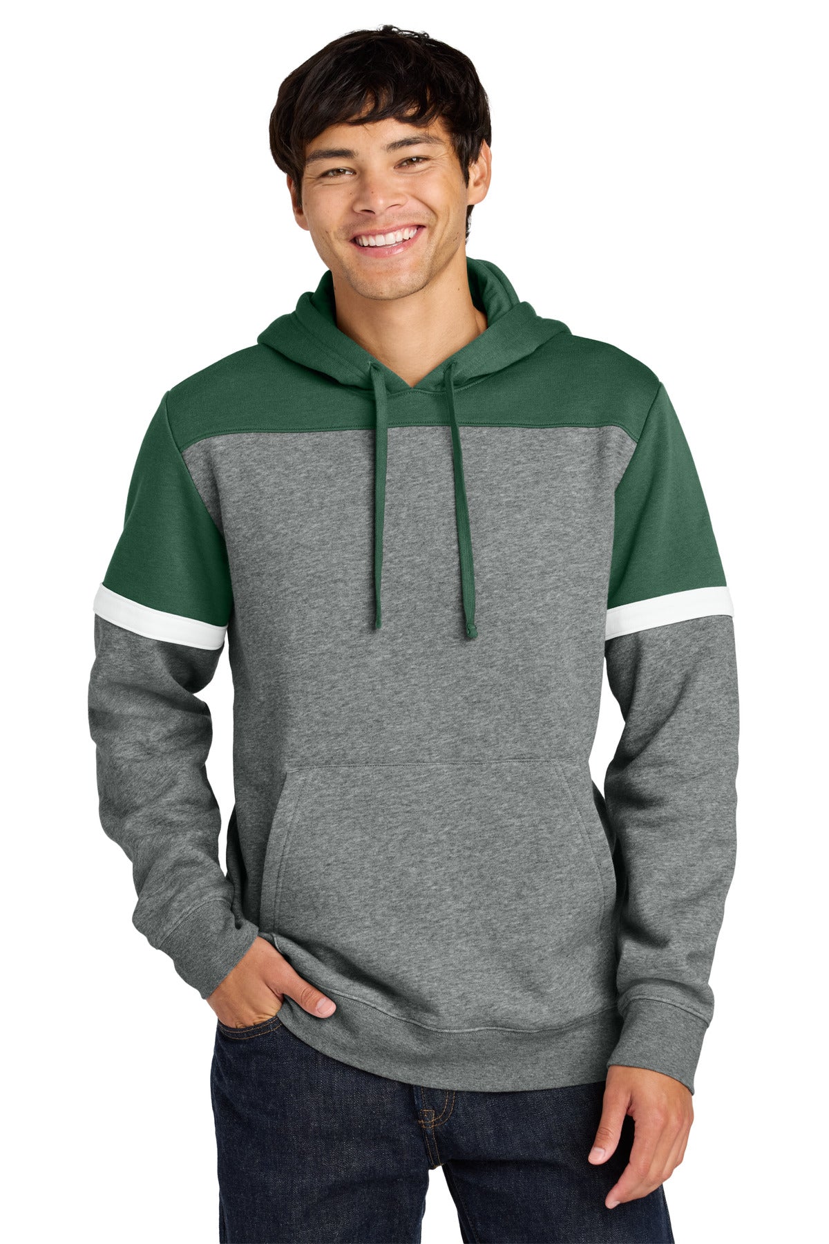 Sport-Tek Drive Fleece Colorblock Hoodie STF205 in Forest Green/ Vintage Heather