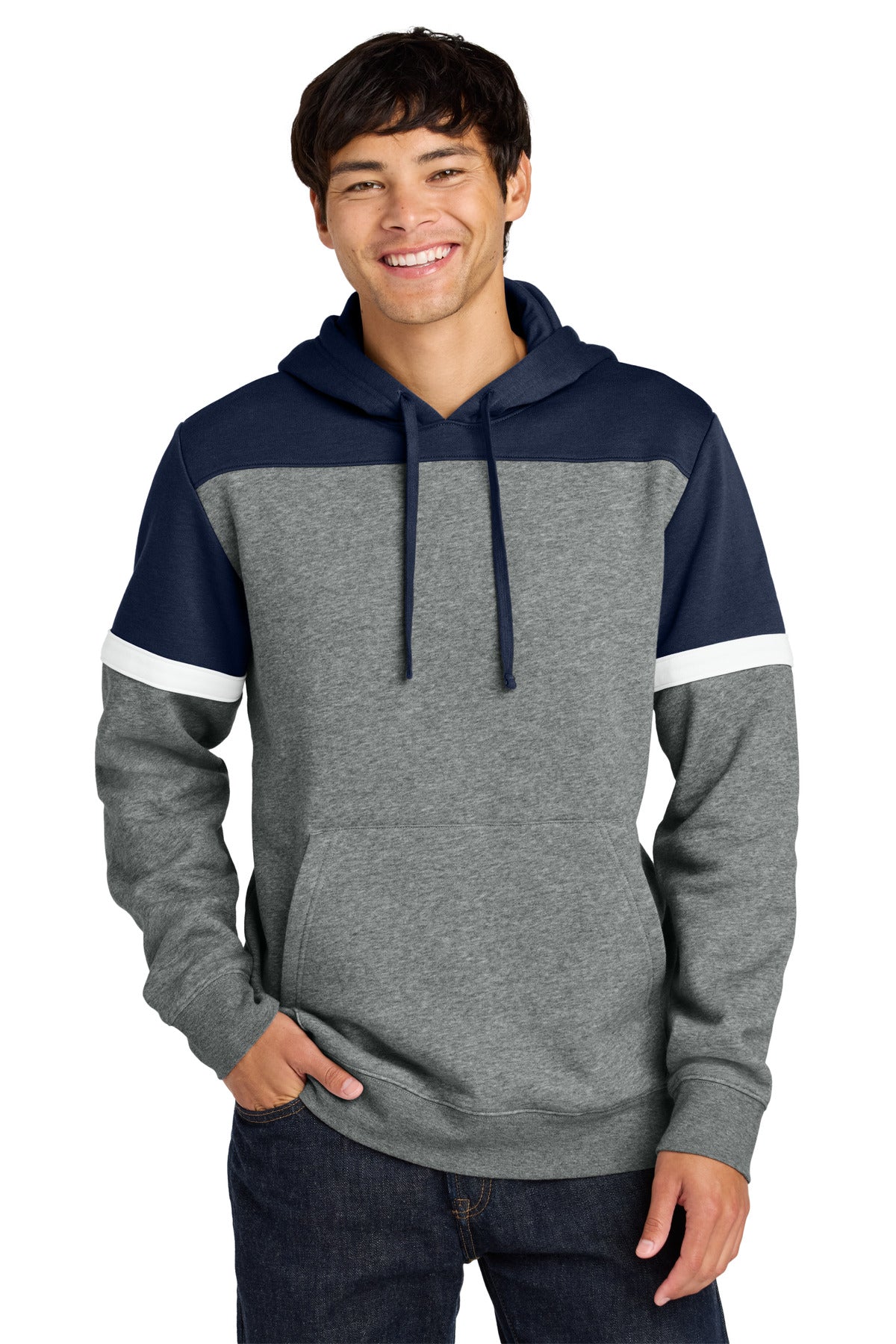 Sport-Tek Drive Fleece Colorblock Hoodie STF205 in True Navy/ Vintage Heather