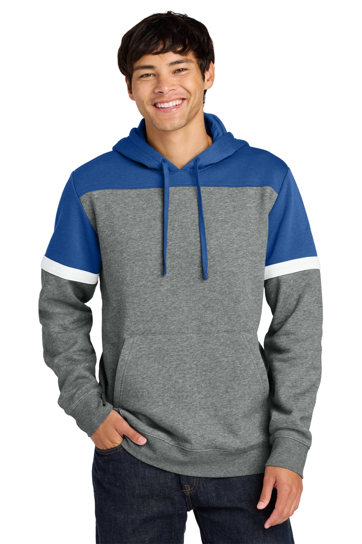 Sport-Tek Drive Fleece Colorblock Hoodie STF205 in True Royal/ Vintage Heather