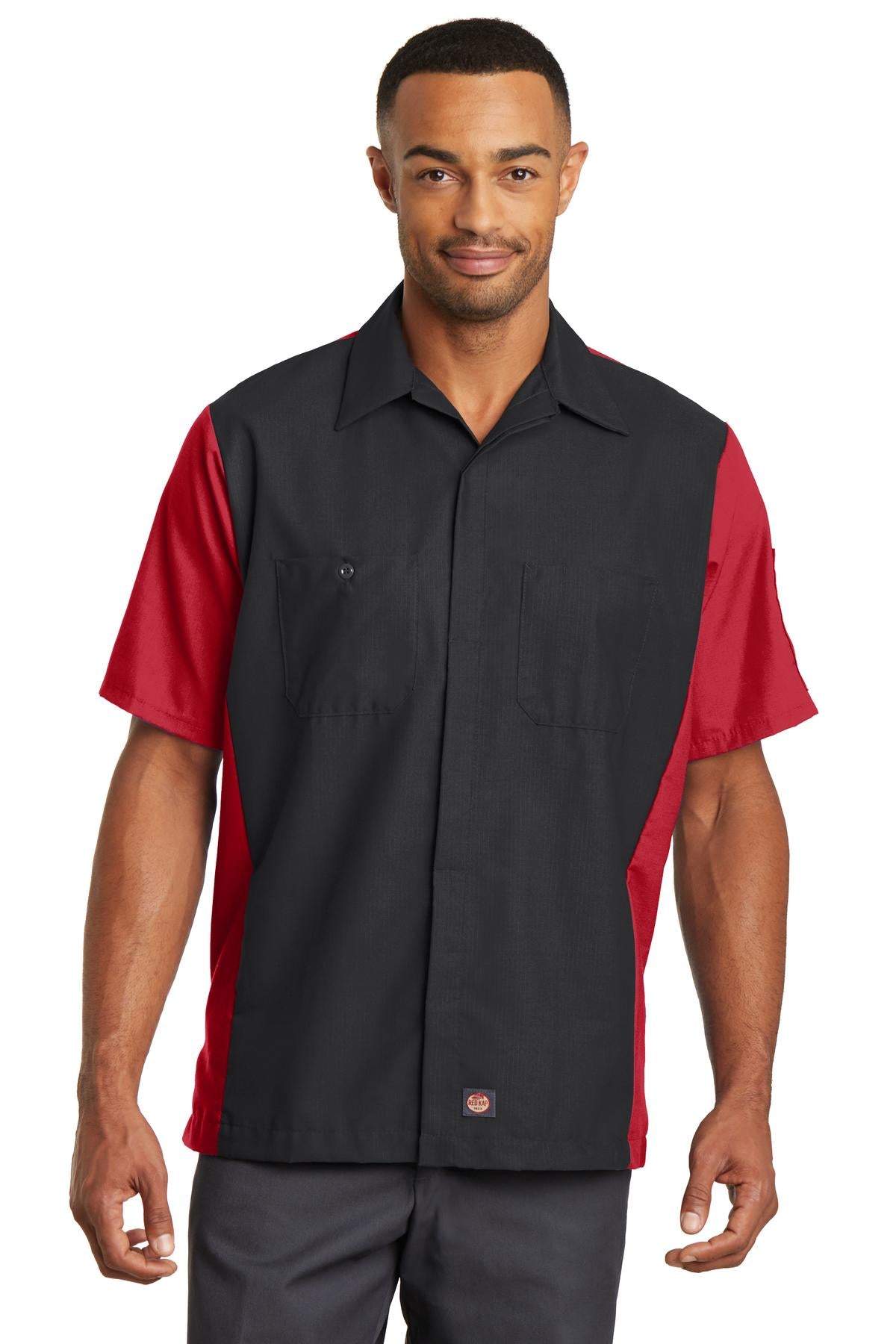 Red Kap Short Sleeve Ripstop Crew Shirt. SY20 in Black/ Red
