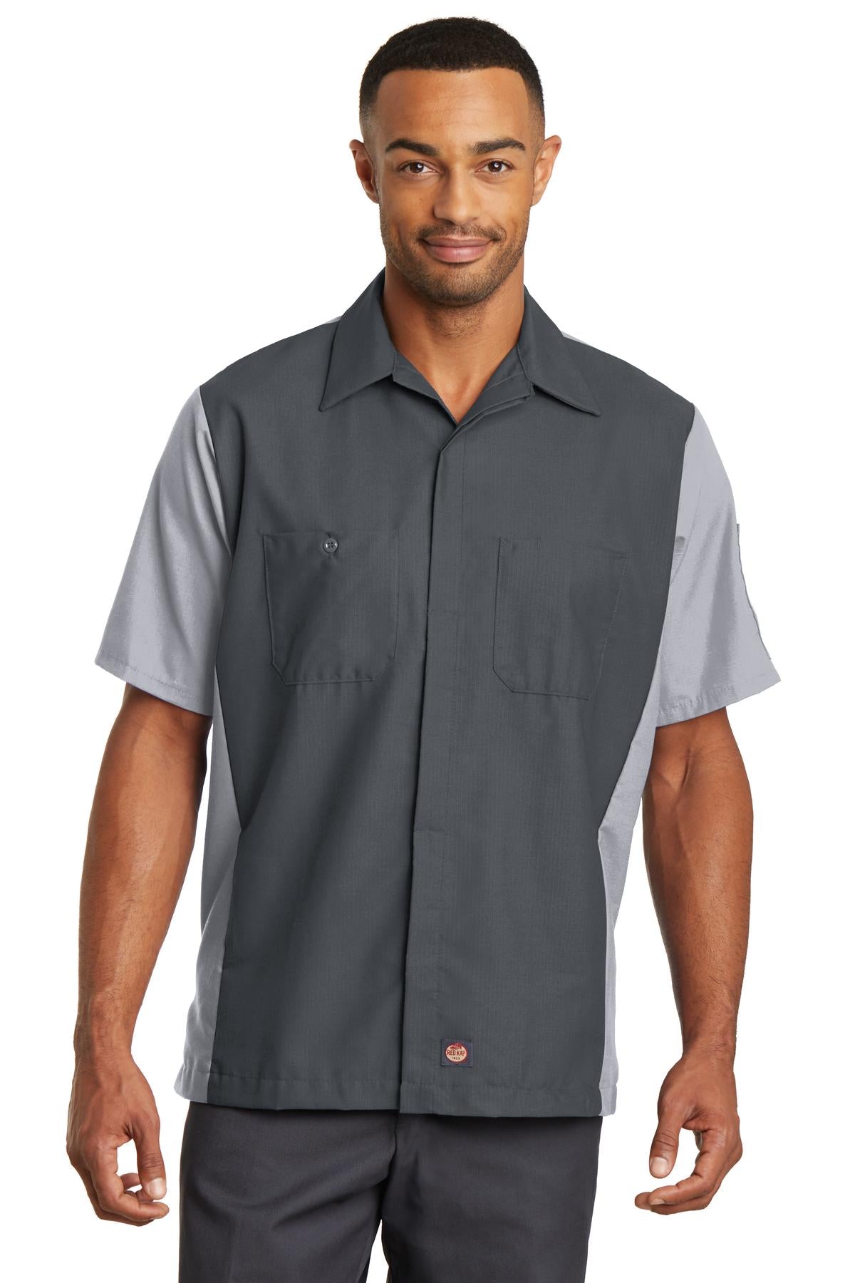 Red Kap Short Sleeve Ripstop Crew Shirt. SY20 in Charcoal/ Light Grey