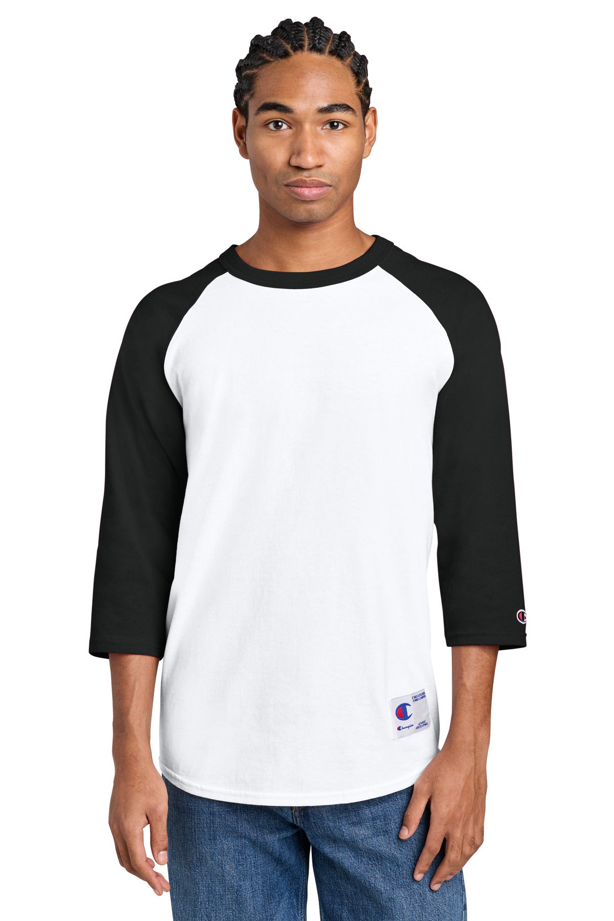 Champion Raglan Baseball Tee T137 in White/ Black
