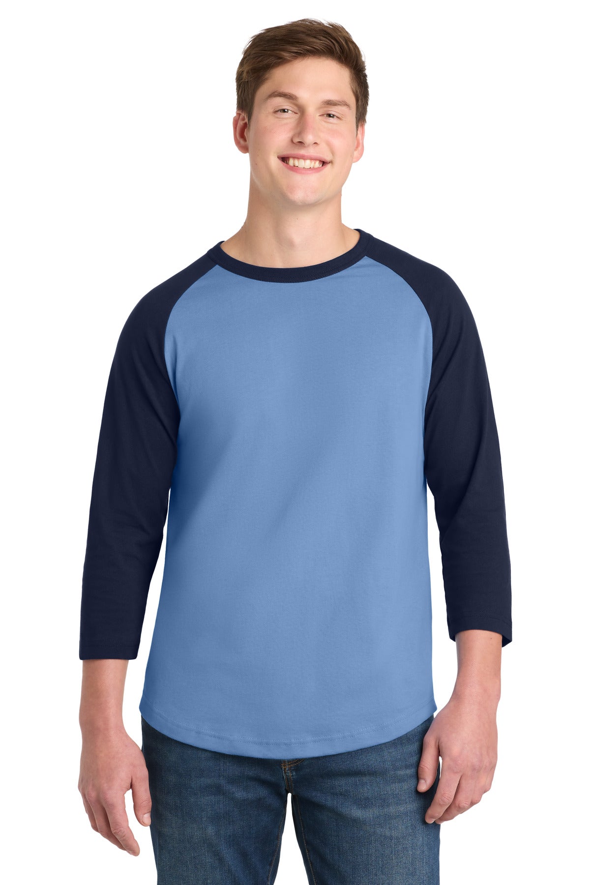 Sport-Tek Colorblock Raglan Jersey.  T200 in Carolina Blue/ Navy