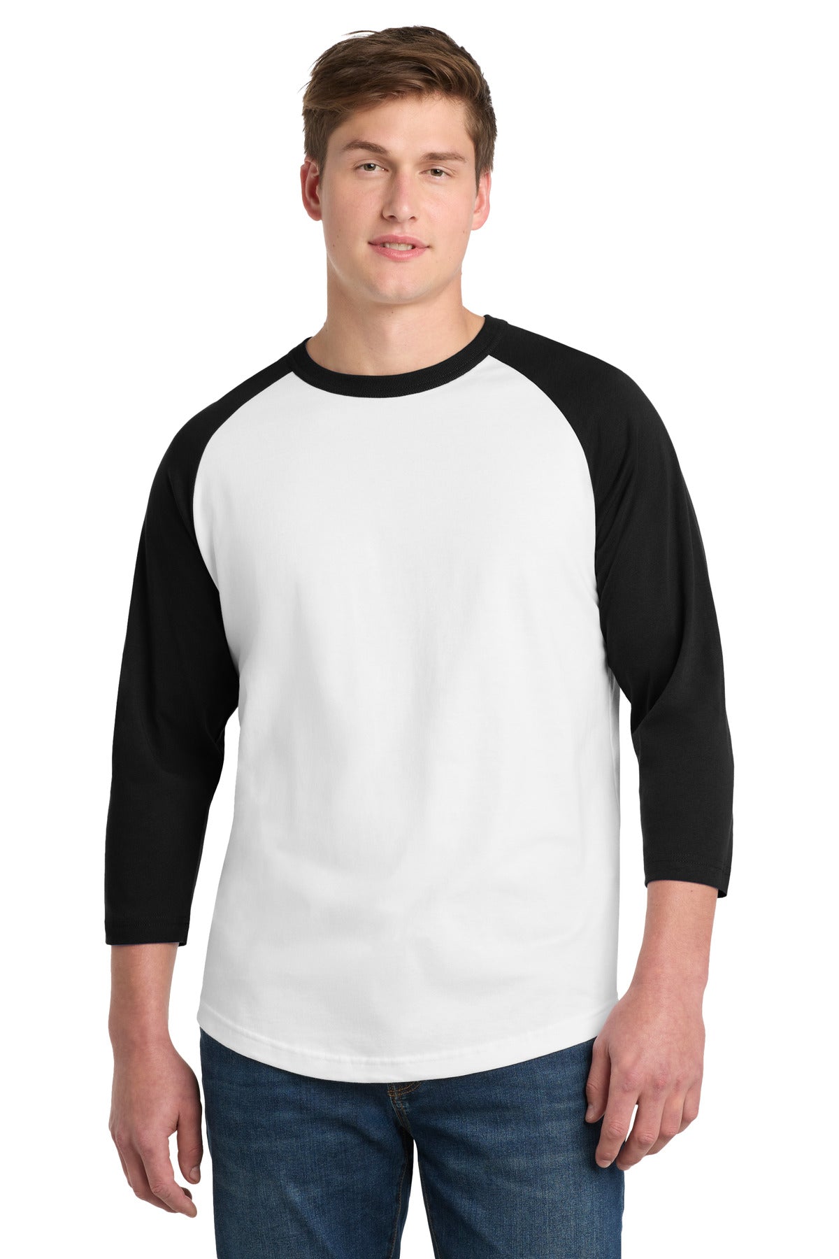 Sport-Tek Colorblock Raglan Jersey.  T200 in White/ Black