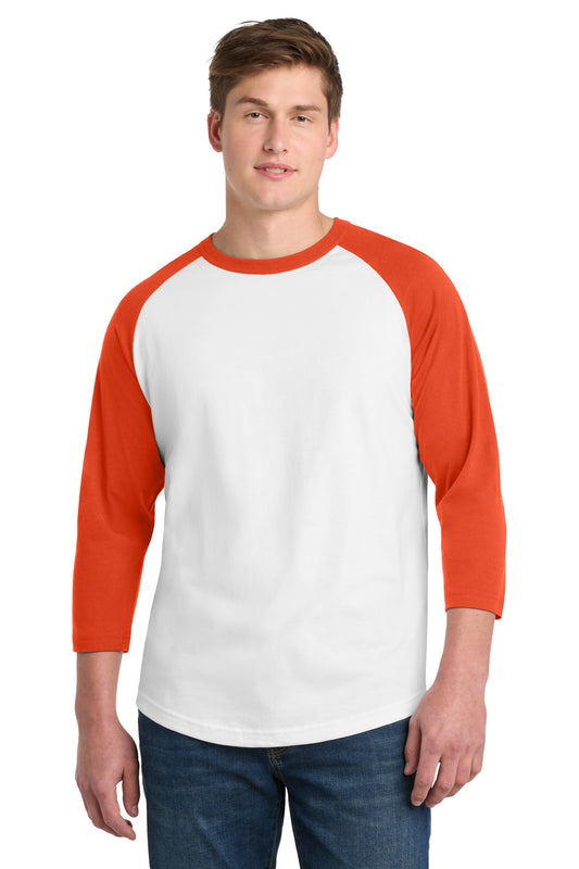 Sport-Tek Colorblock Raglan Jersey.  T200 in White/ Deep Orange