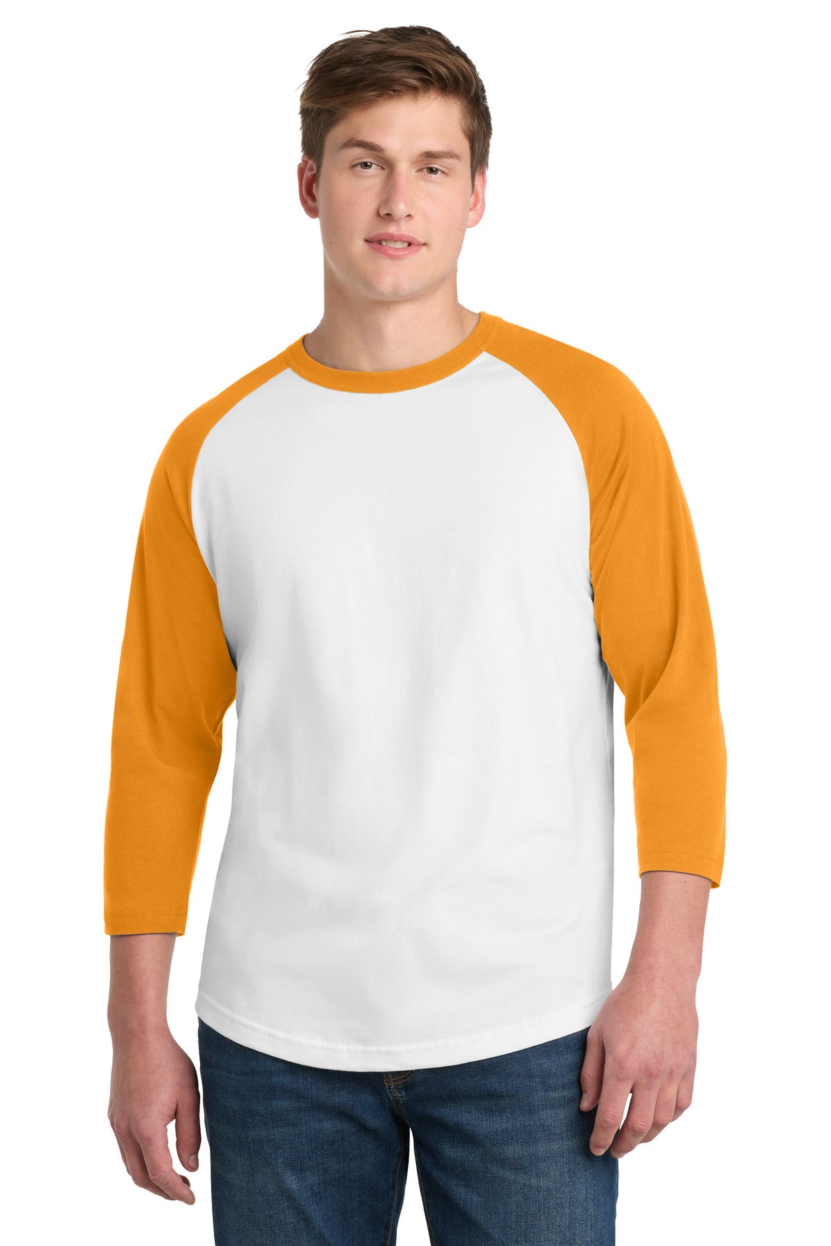 Sport-Tek Colorblock Raglan Jersey.  T200 in White/ Gold