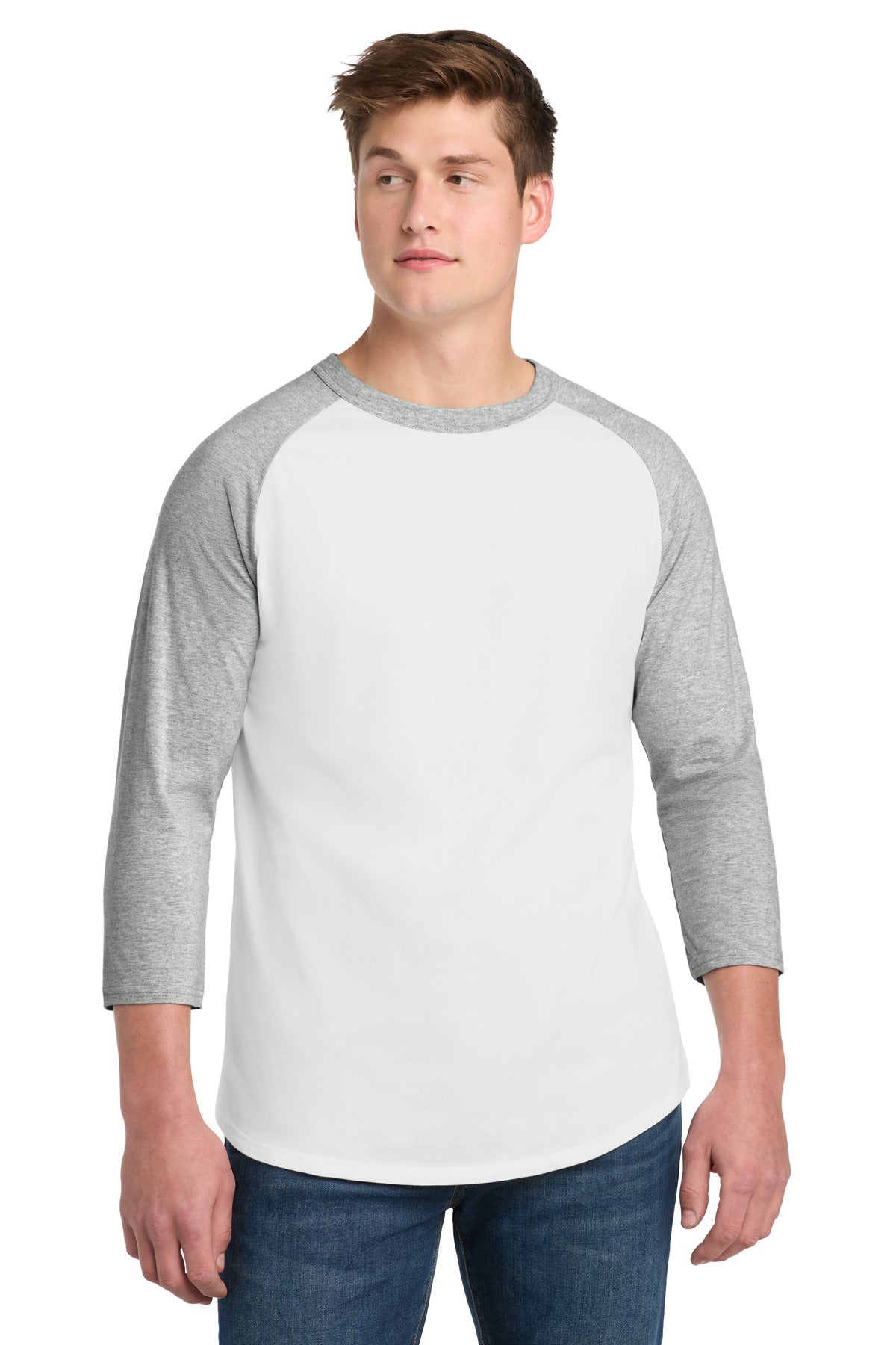 Sport-Tek Colorblock Raglan Jersey.  T200 in White/ Heather Grey