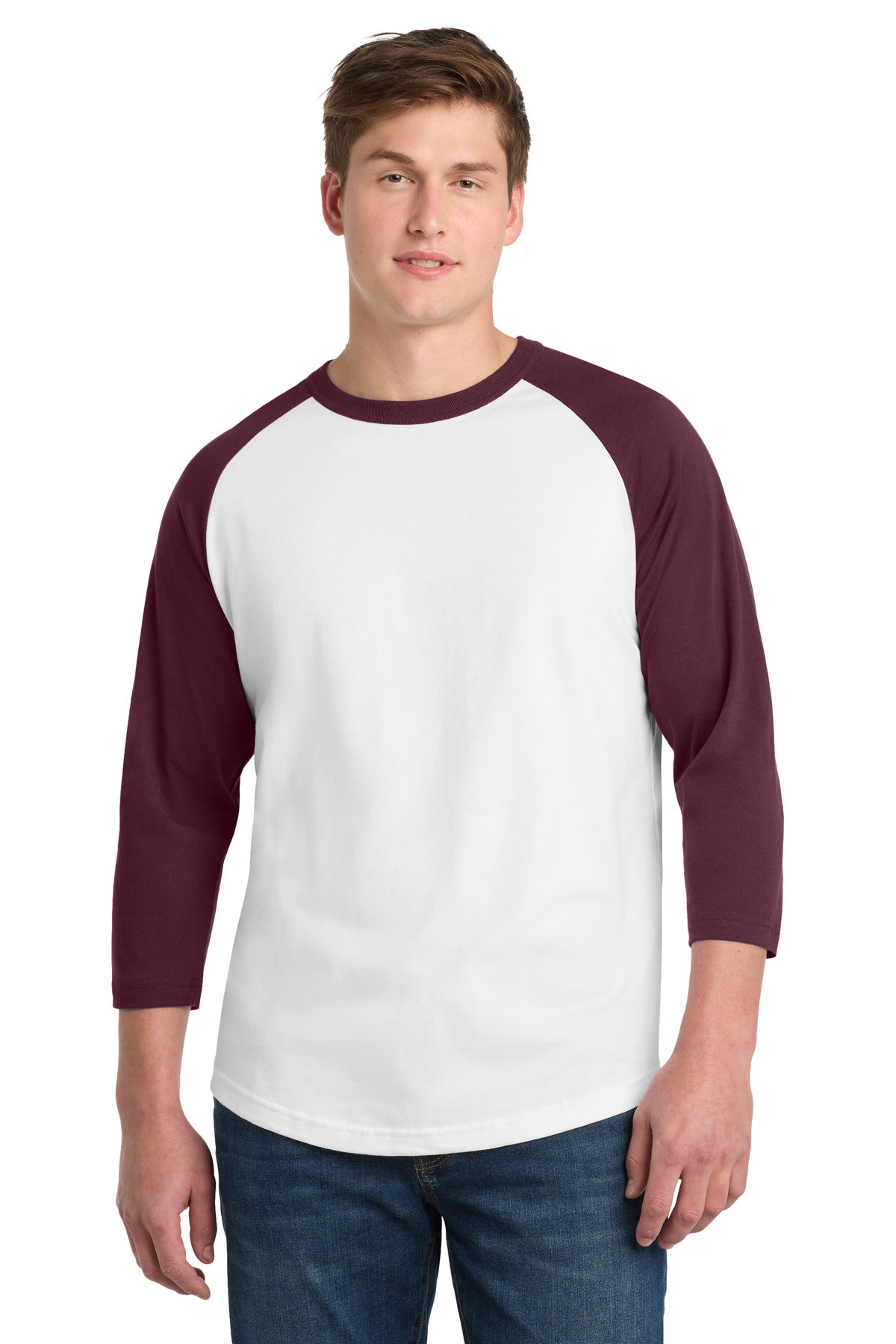 Sport-Tek Colorblock Raglan Jersey.  T200 in White/ Maroon