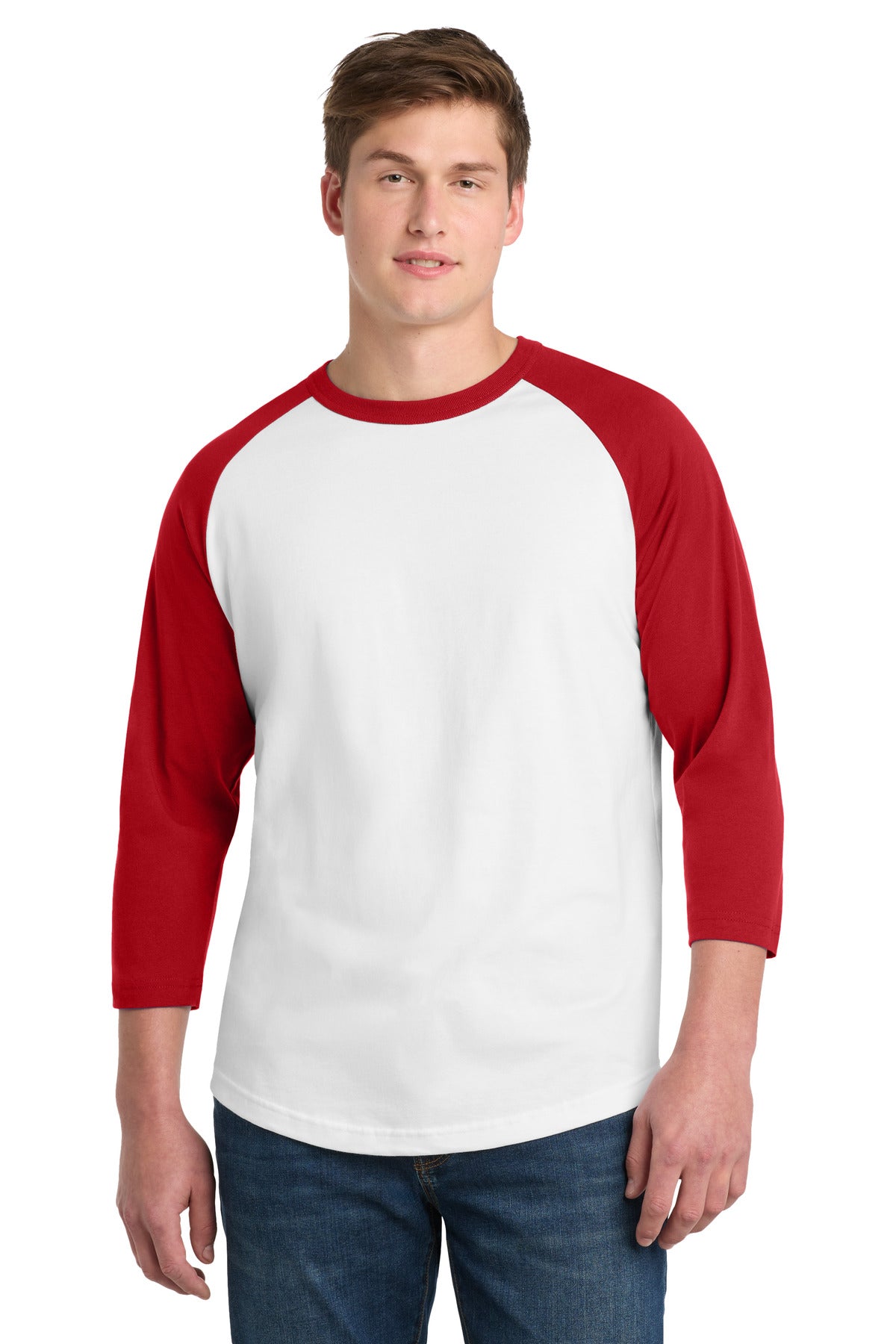 Sport-Tek Colorblock Raglan Jersey.  T200 in White/ Red