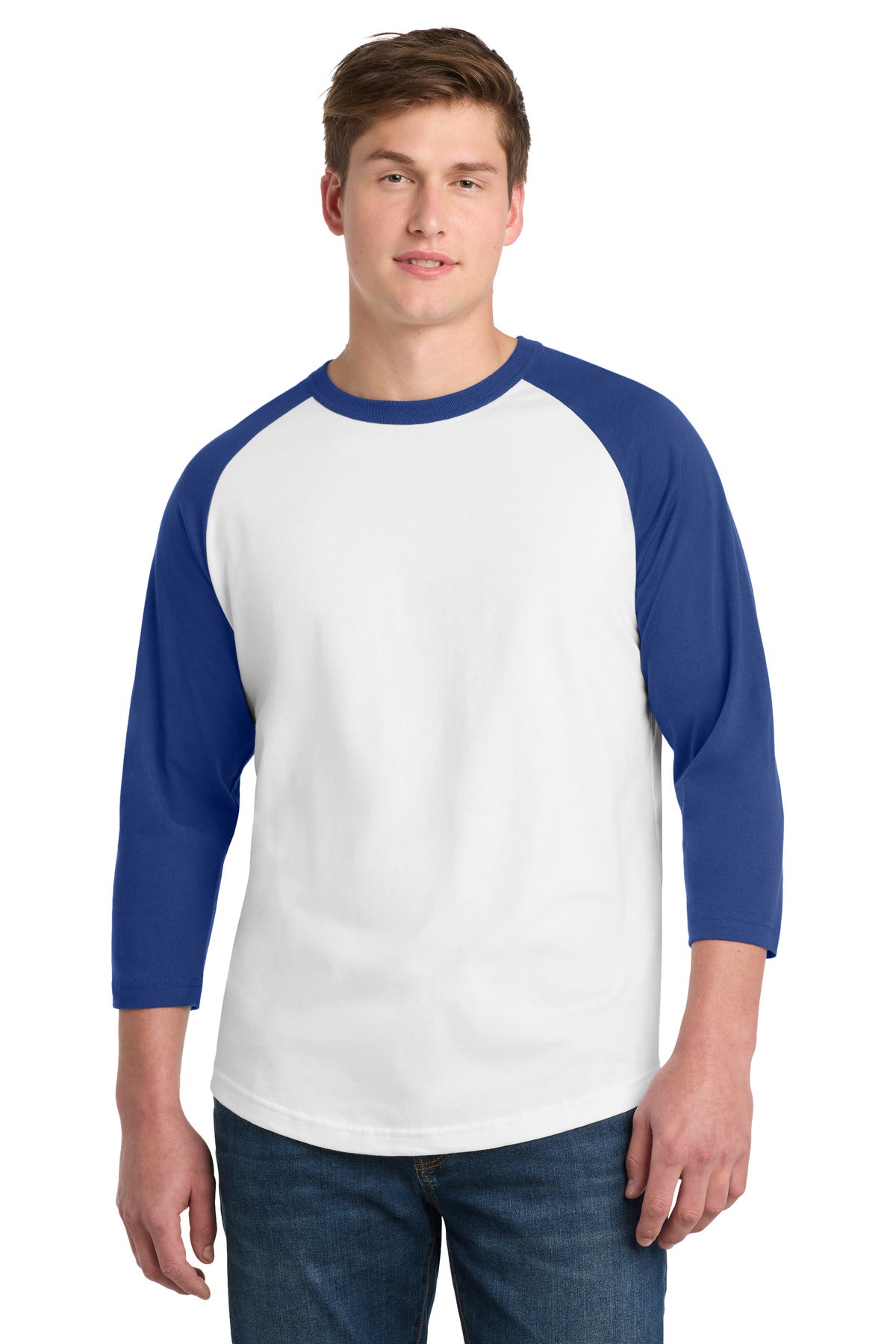 Sport-Tek Colorblock Raglan Jersey.  T200 in White/ Royal