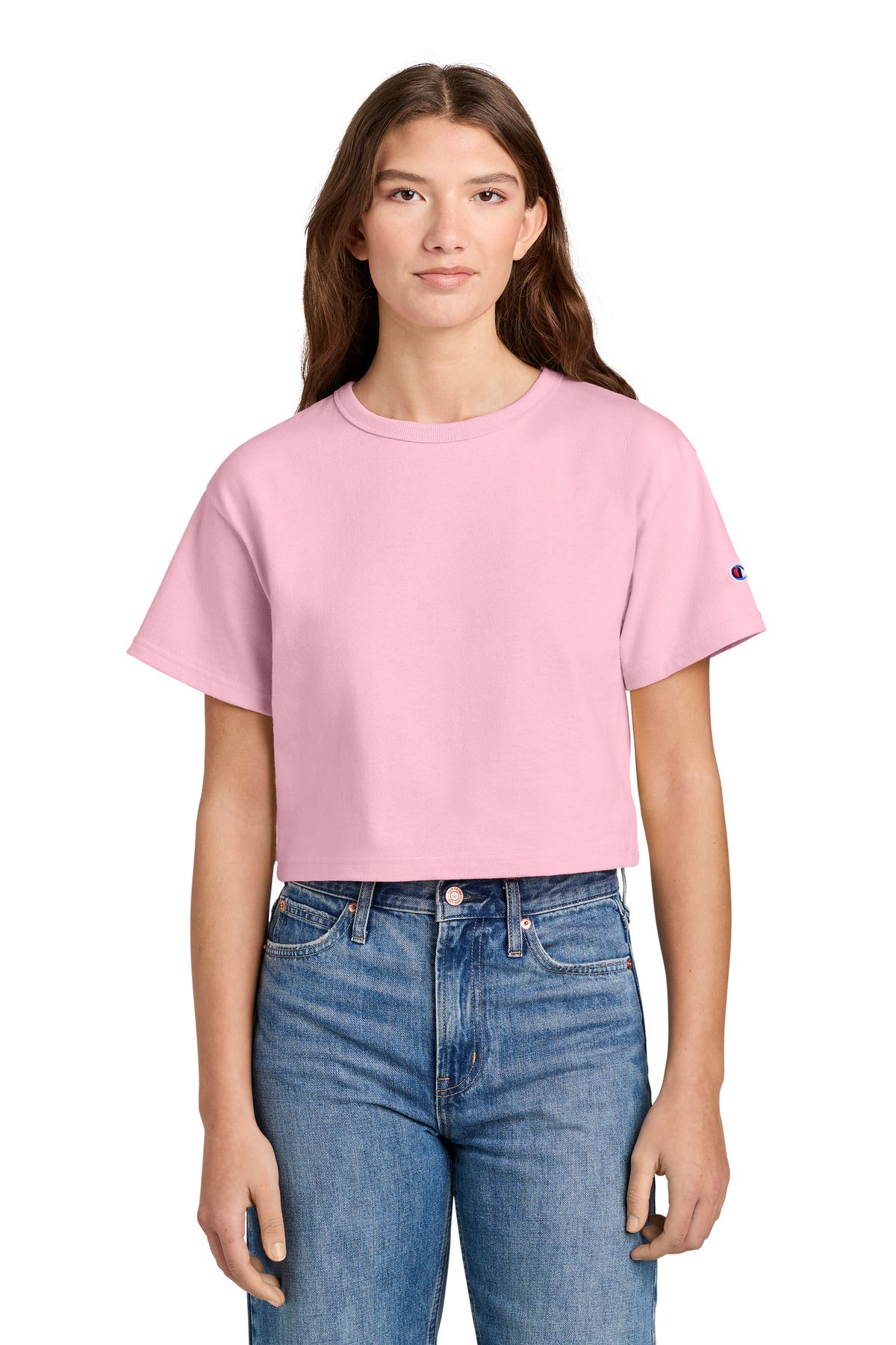 Champion Women's Cropped Heritage Tee T453W in Pink Candy