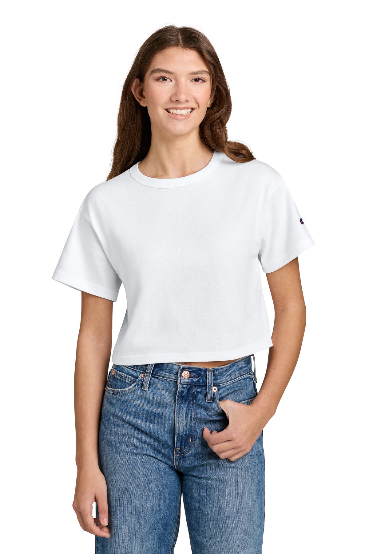 Champion Women's Cropped Heritage Tee T453W in White