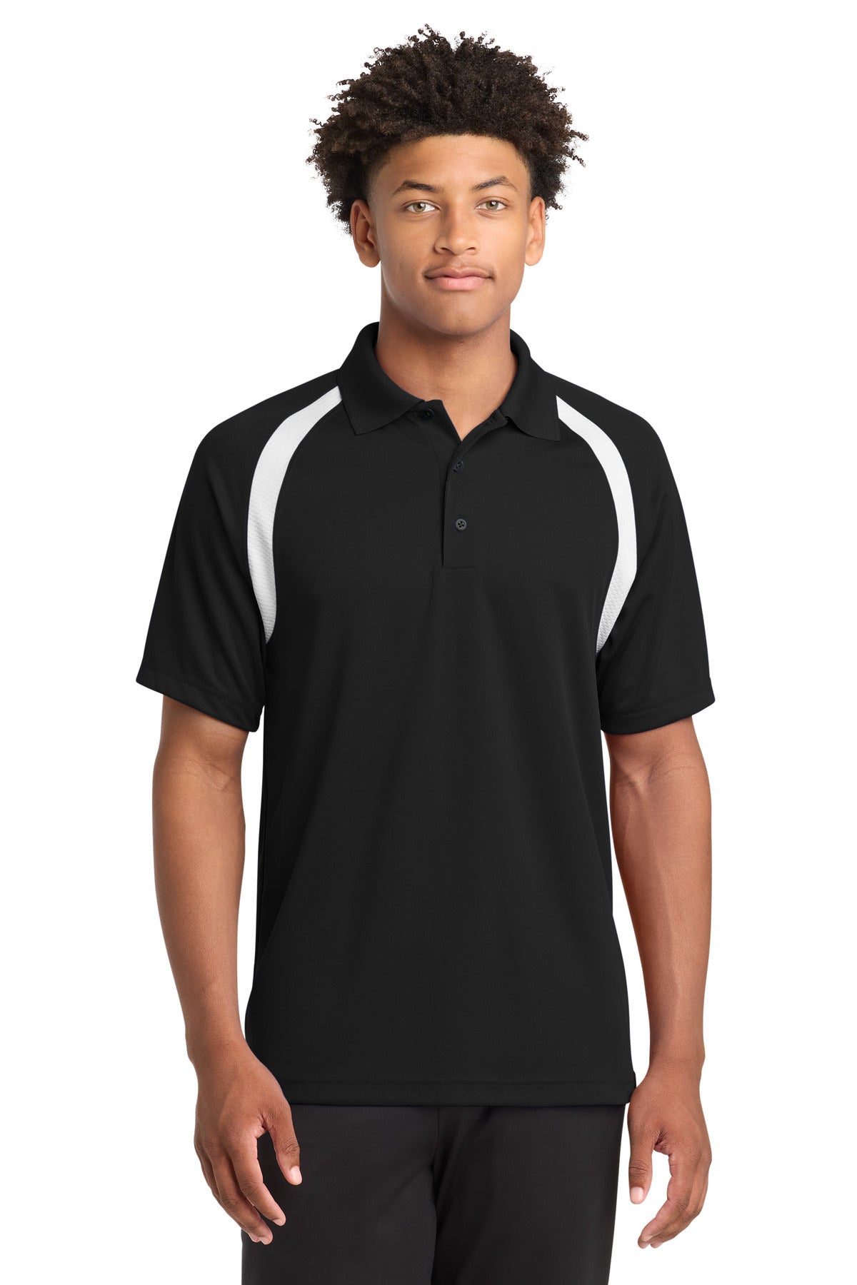 Sport-Tek Dry Zone Colorblock Raglan Polo. T476 in Black/ White