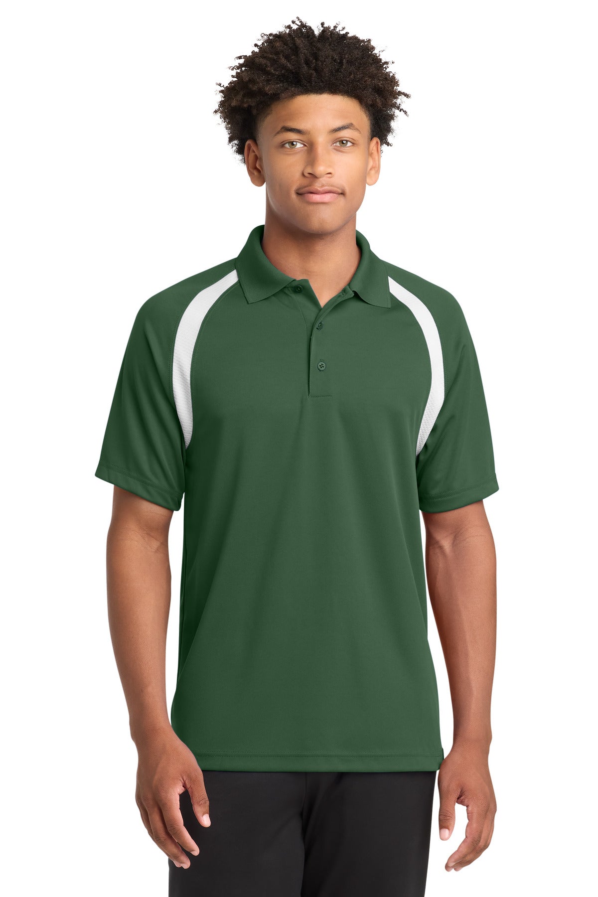 Sport-Tek Dry Zone Colorblock Raglan Polo. T476 in Forest Green/ White