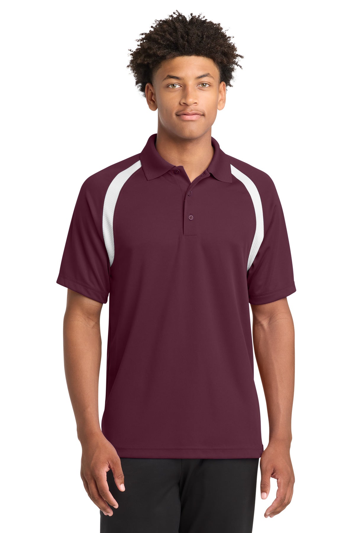 Sport-Tek Dry Zone Colorblock Raglan Polo. T476 in Maroon/ White
