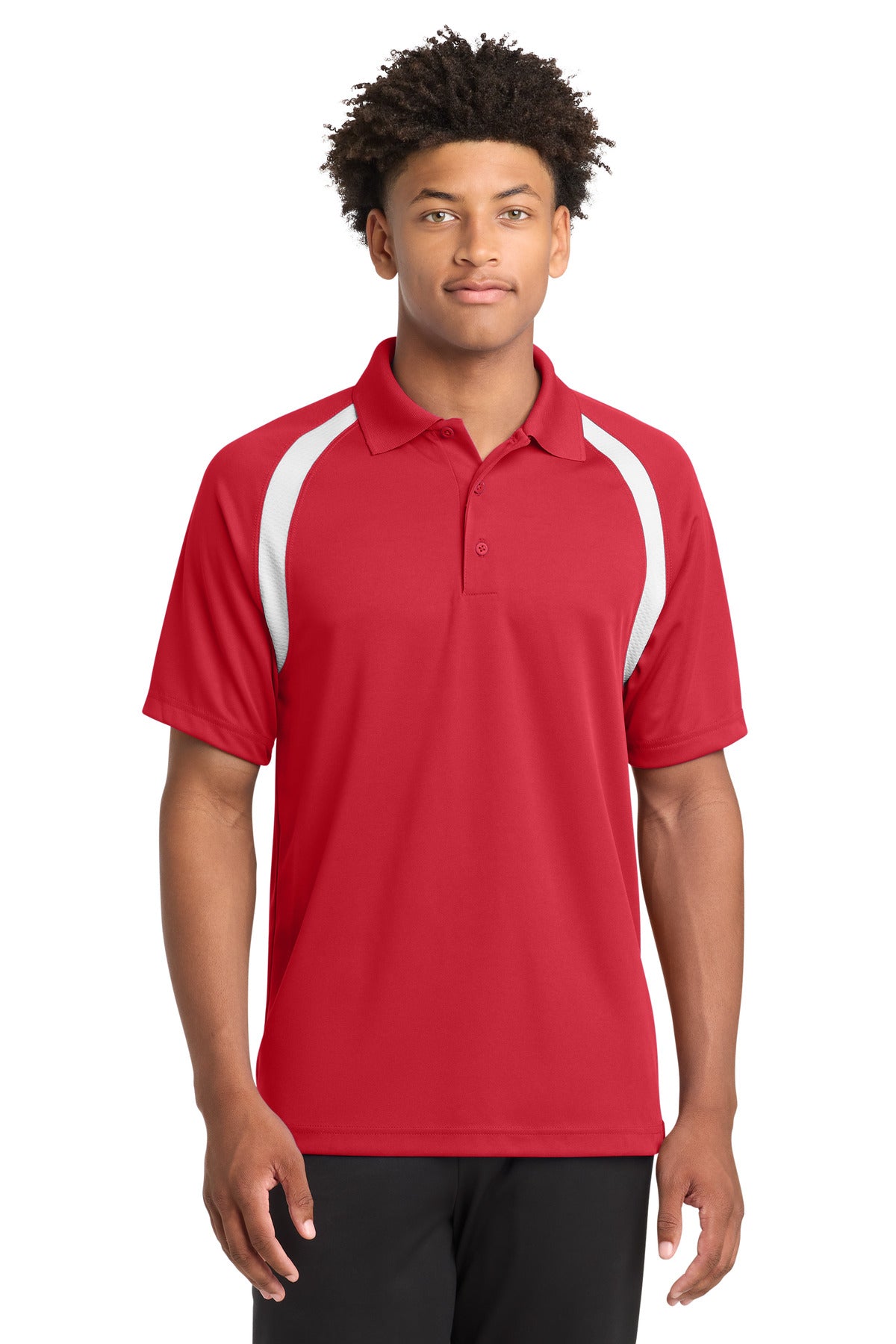 Sport-Tek Dry Zone Colorblock Raglan Polo. T476 in True Red/ White