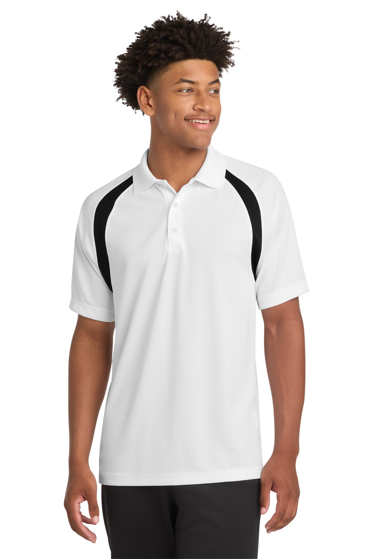 Sport-Tek Dry Zone Colorblock Raglan Polo. T476 in White/ Black