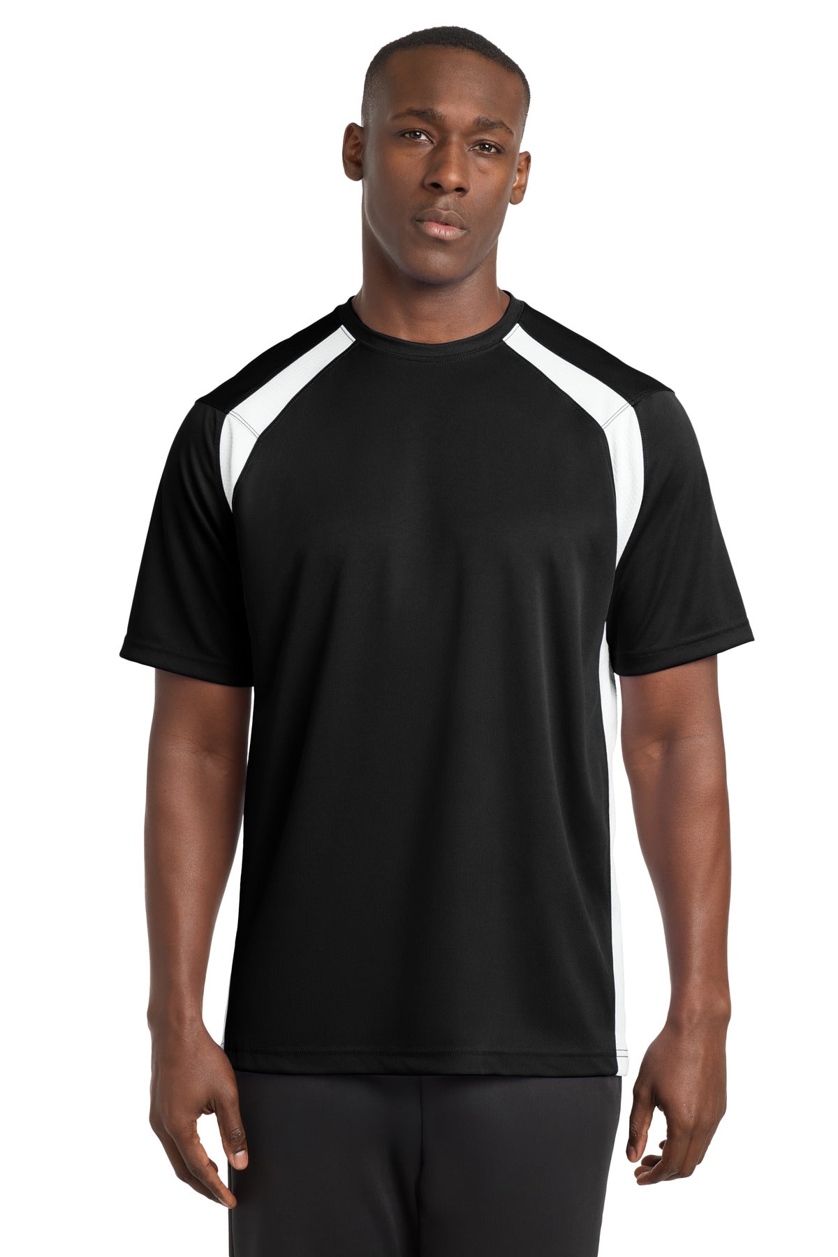 Sport-Tek Dry Zone Colorblock Crew. T478 in Black/ White
