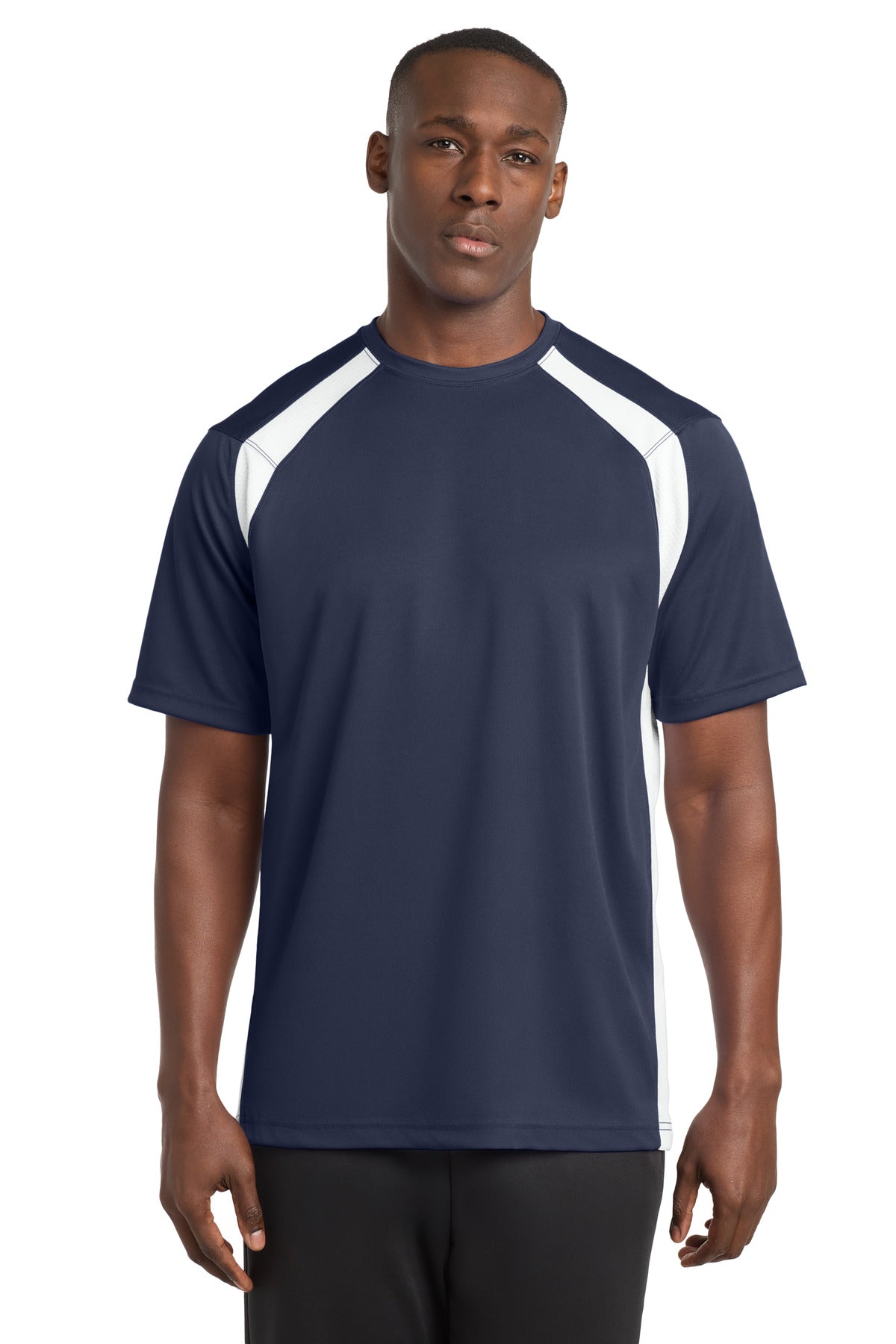 Sport-Tek Dry Zone Colorblock Crew. T478 in True Navy/ White