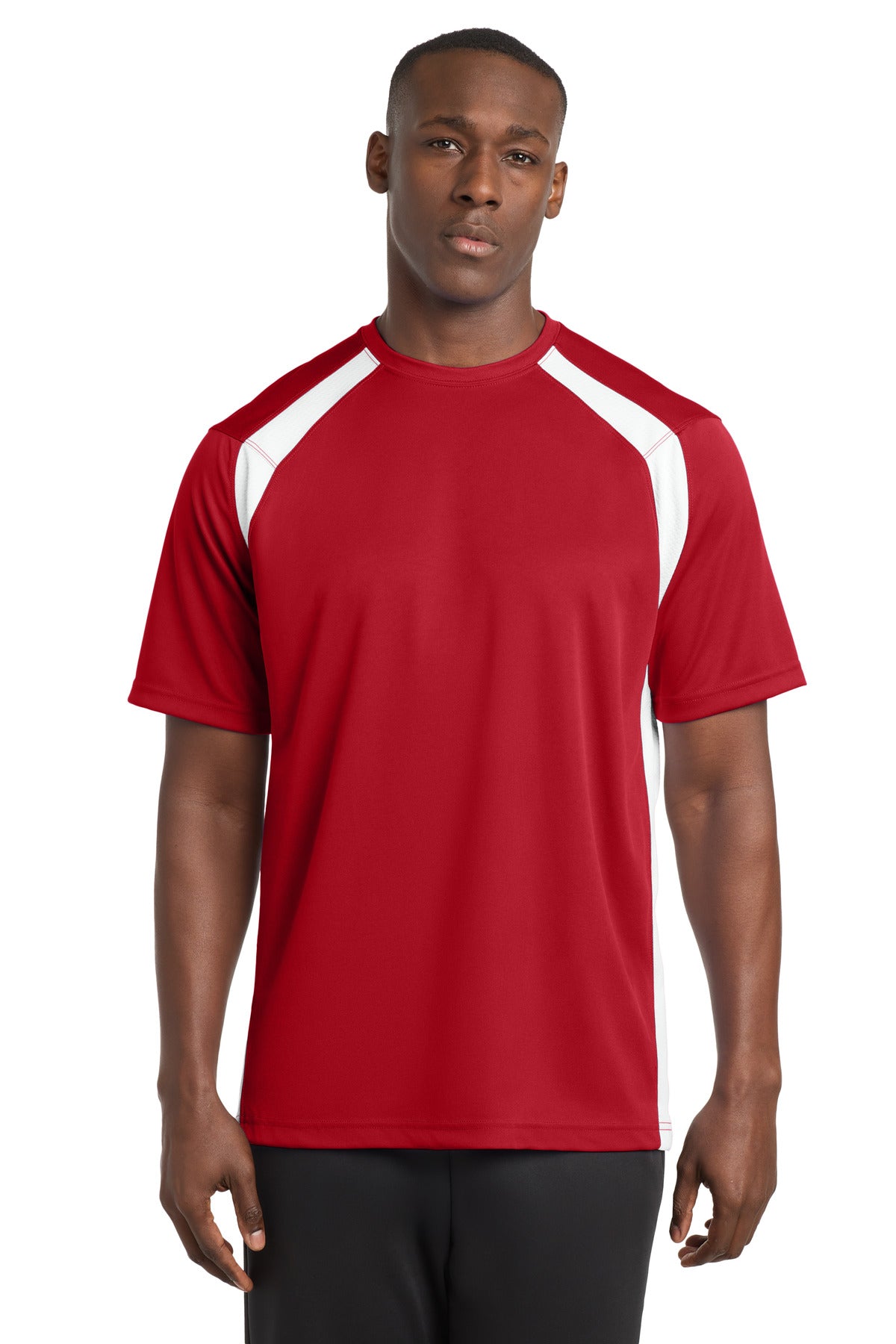 Sport-Tek Dry Zone Colorblock Crew. T478 in True Red/ White
