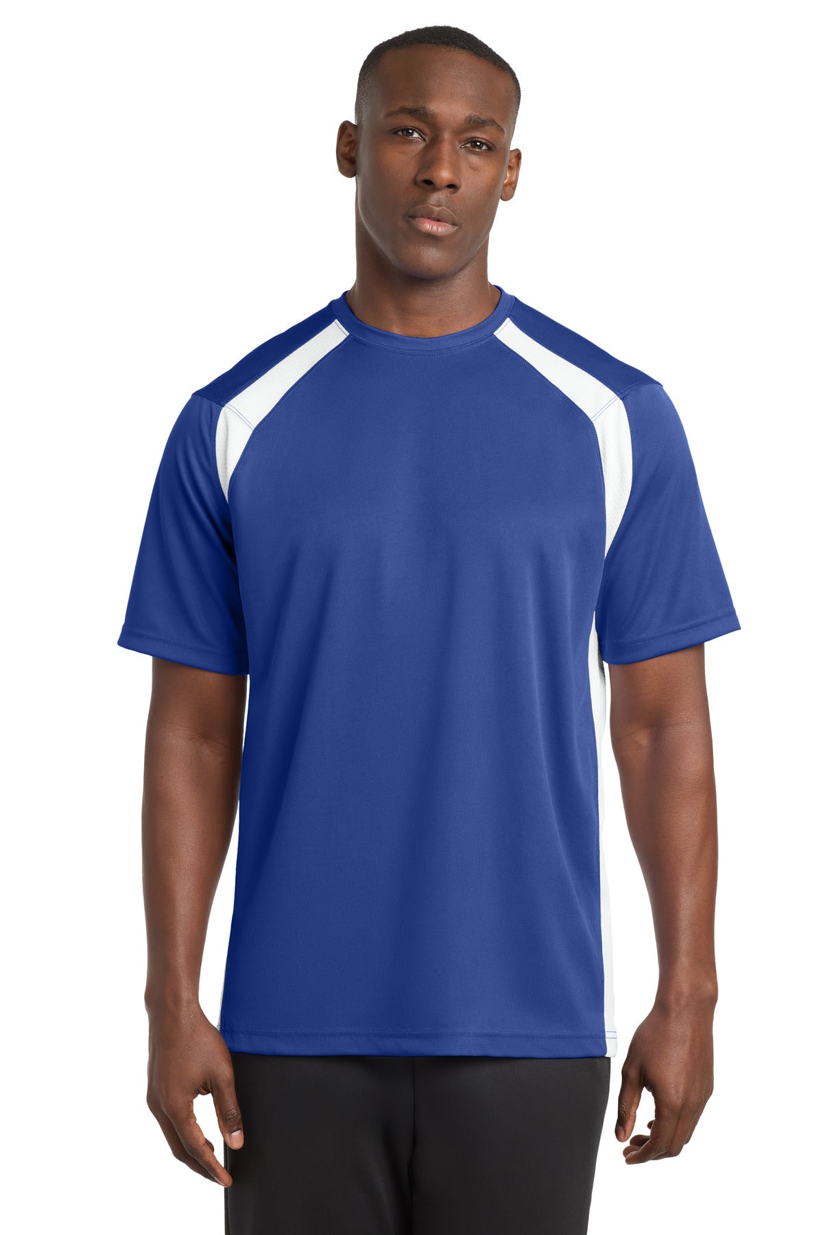 Sport-Tek Dry Zone Colorblock Crew. T478 in True Royal/ White
