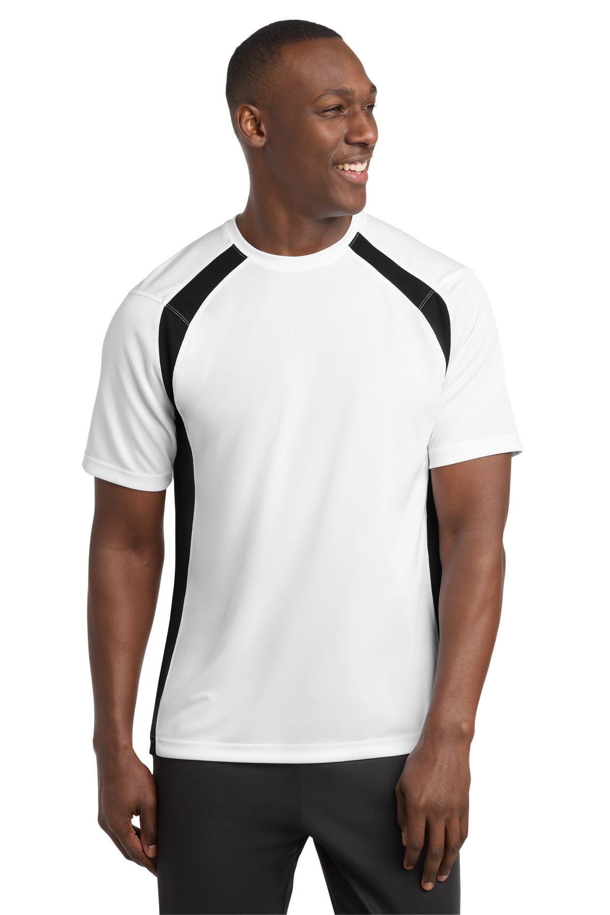 Sport-Tek Dry Zone Colorblock Crew. T478 in White/ Black