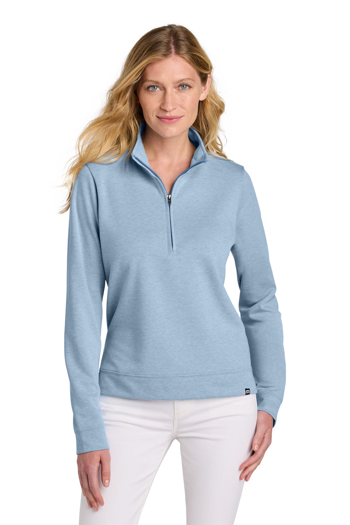 TravisMathew Women's Coveside 1/2-Zip TM1LD007 in Light Blue Heather