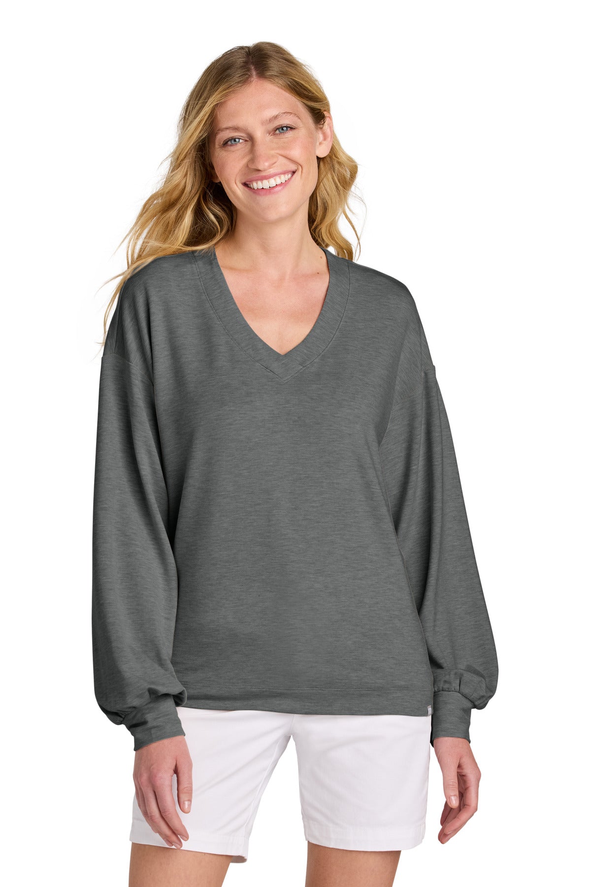 TravisMathew Women's Long Weekend V-Neck TM1LD009 in Dark Grey Heather