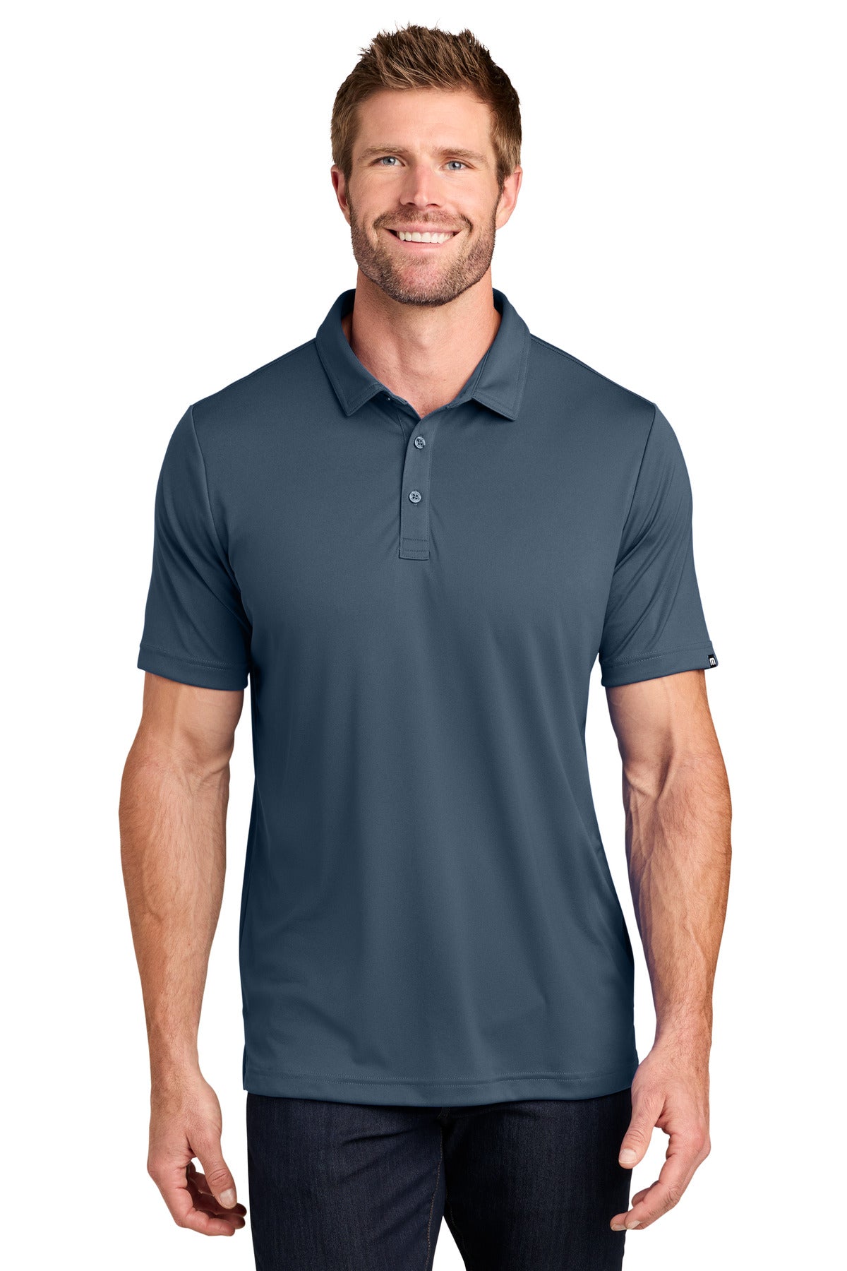 TravisMathew Coto Performance Polo. TM1MU410 in Vintage Indigo/ Black