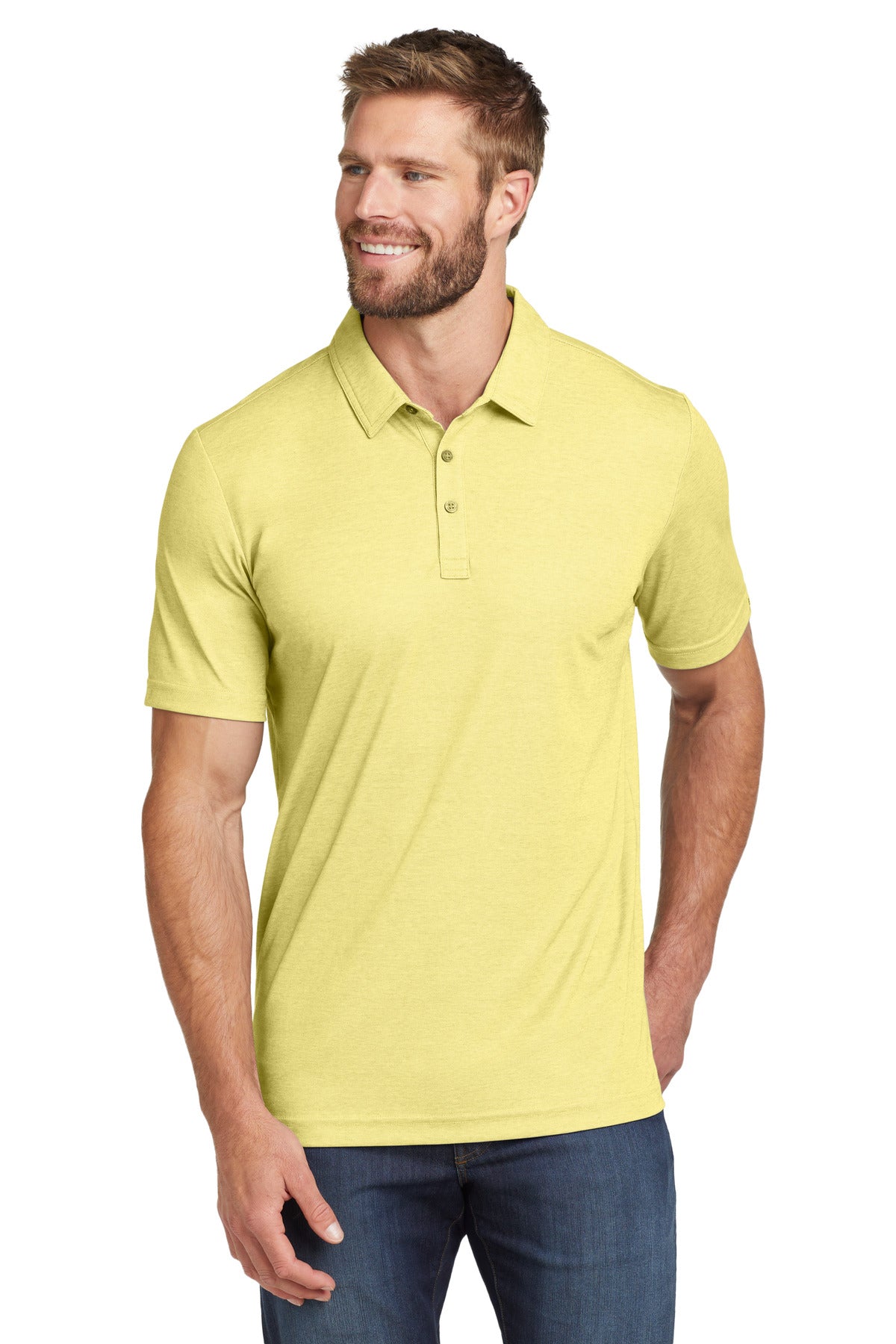TravisMathew Oceanside Heather Polo. TM1MU412 in Pale Banana Heather