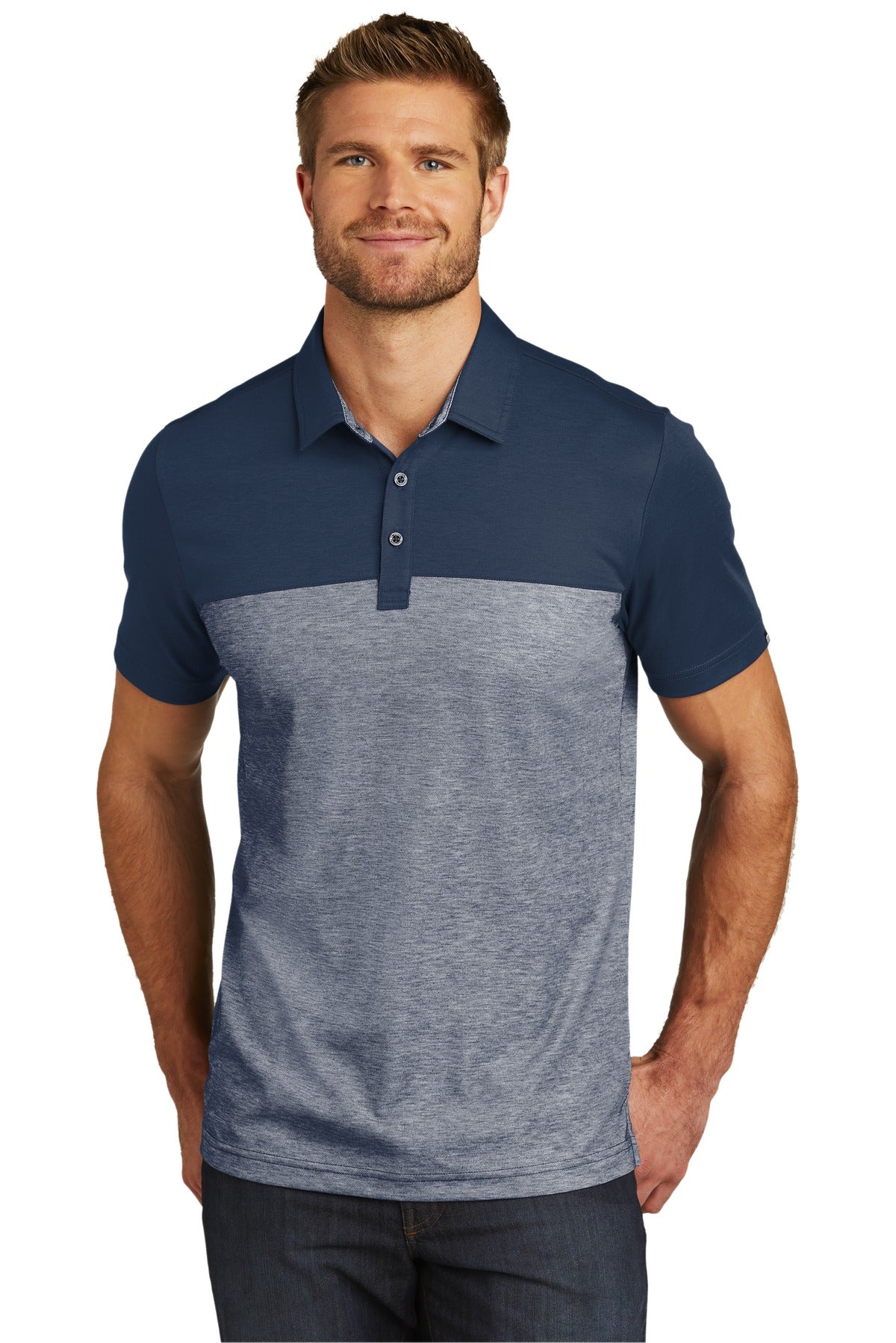 TravisMathew Oceanside Blocked Polo. TM1MU414 in Blue Nights/ Blue Nights Heather